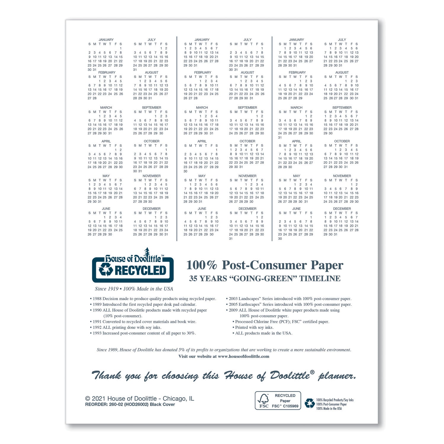 House of Doolittle™ Recycled Ruled 14-Month Planner with Leatherette Cover, 10 x 7, Black Cover, 14-Month: Dec 2024 to Jan 2026