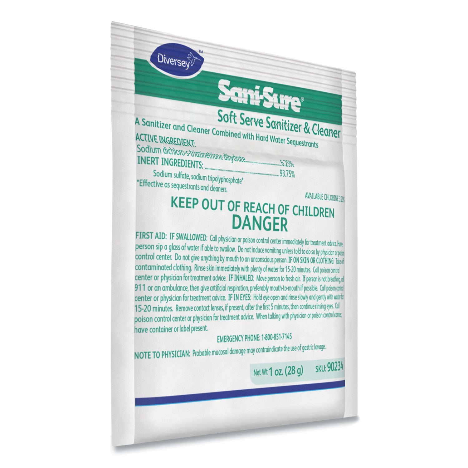 Diversey™ Sani Sure Soft Serve Sanitizer and Cleaner, Powder, 1 oz Packet, 100/Carton