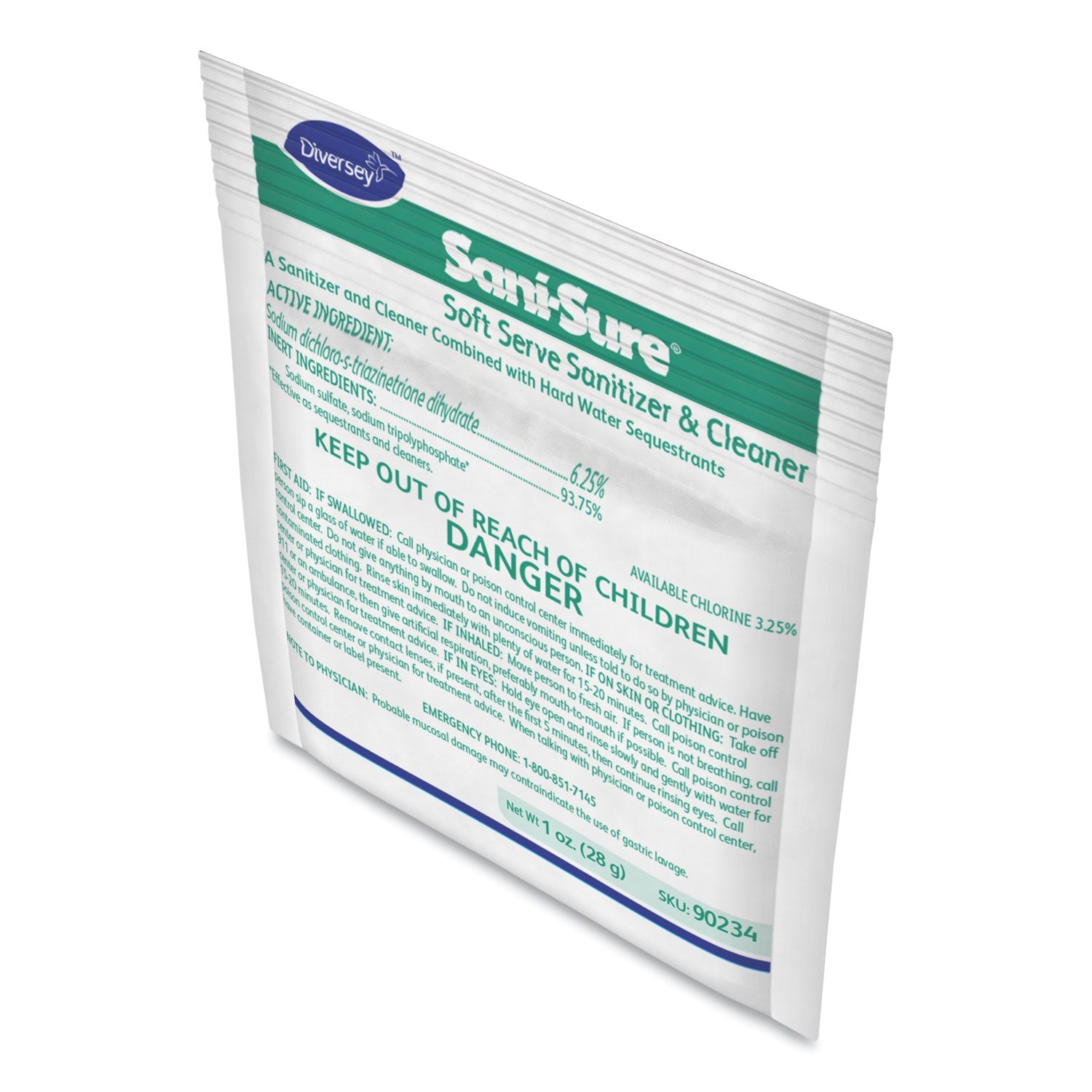 Diversey™ Sani Sure Soft Serve Sanitizer and Cleaner, Powder, 1 oz Packet, 100/Carton