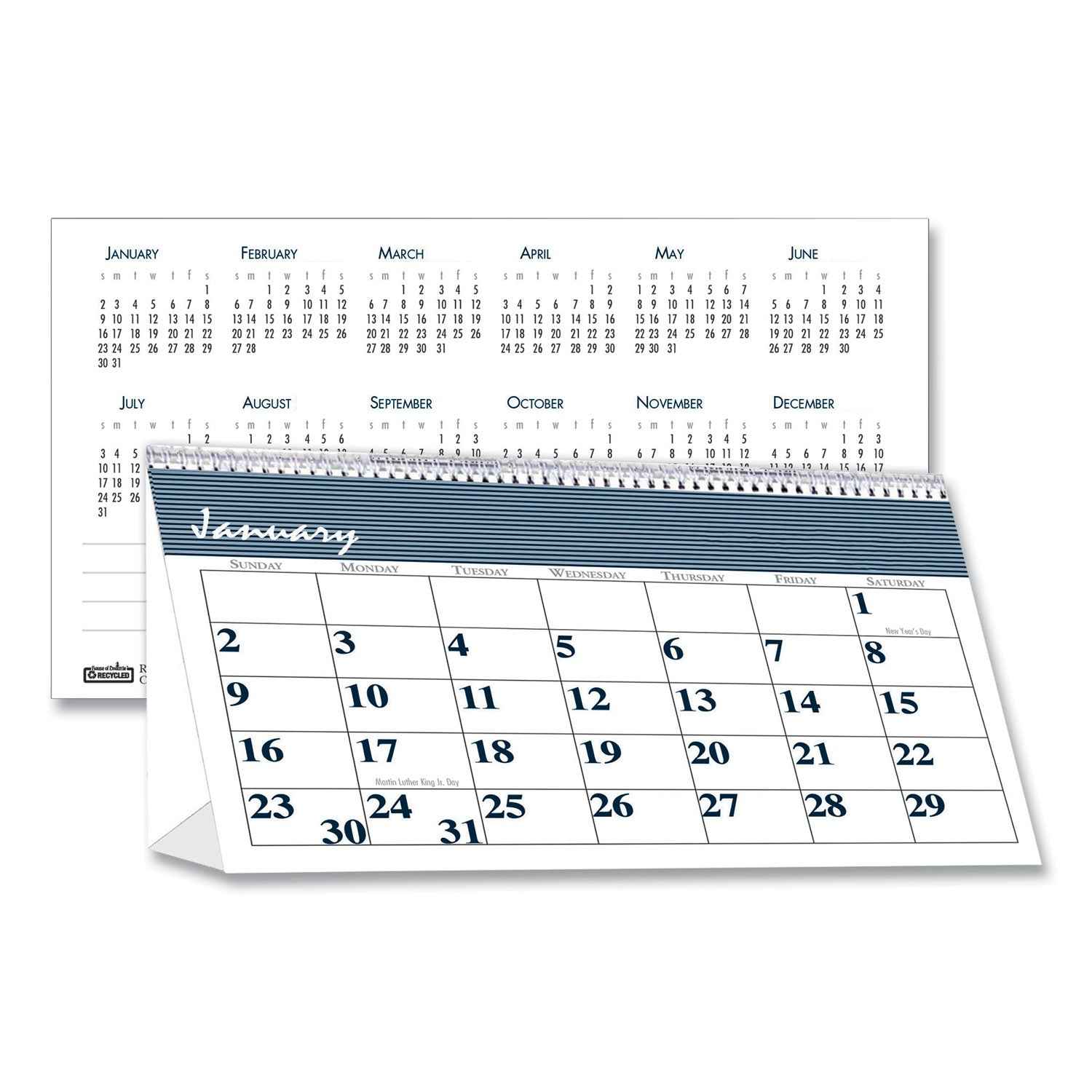 House of Doolittle™ Bar Harbor Recycled Desk Tent Monthly Calendar, 7 x 4.25, White/Blue Sheets, 12-Month (Jan to Dec): 2025