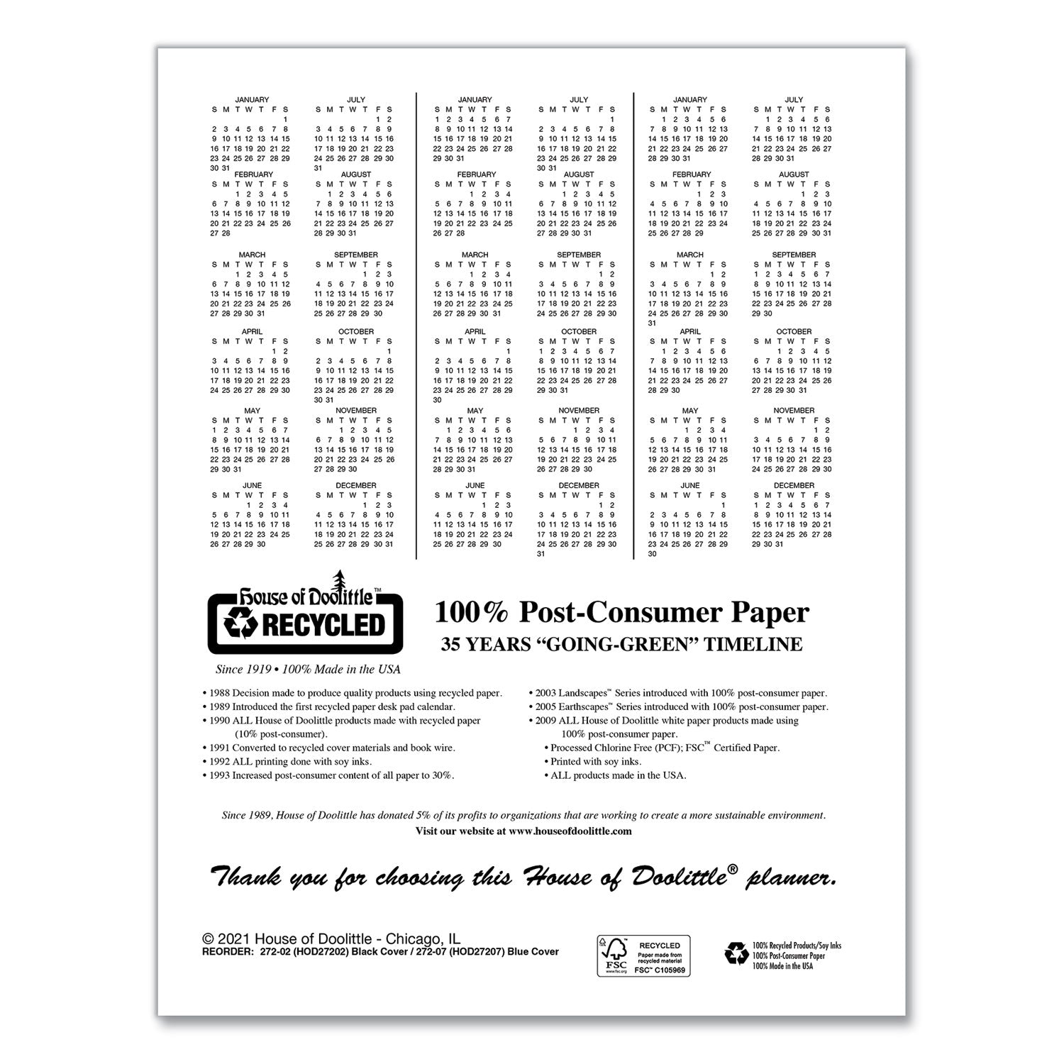 House of Doolittle™ Recycled Professional Weekly Planner, 15-Minute Appts, 11 x 8.5, Black Wirebound Soft Cover, 24-Month: Jan 2025 to Dec 2026