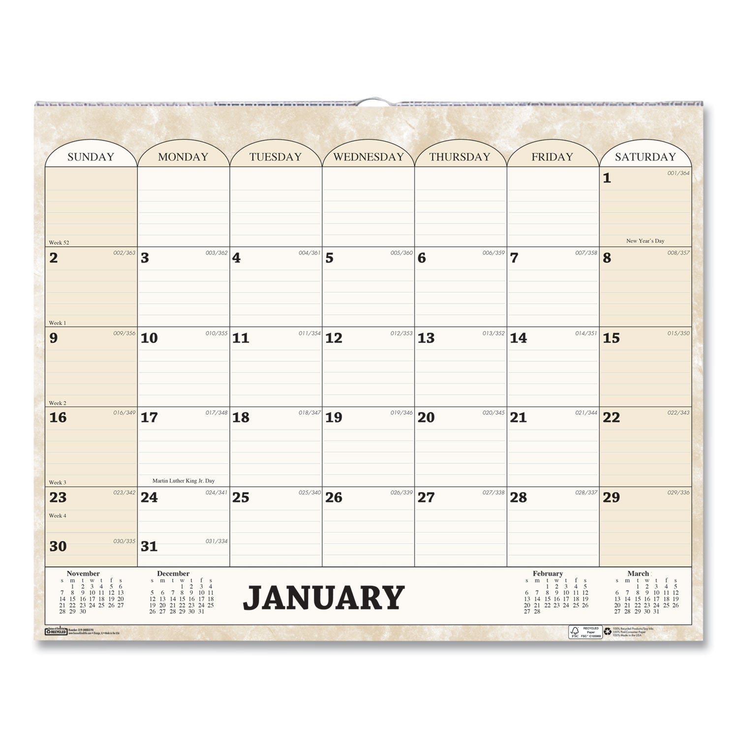 Recycled Monthly Wall Calendar | 2025, House Doolittle