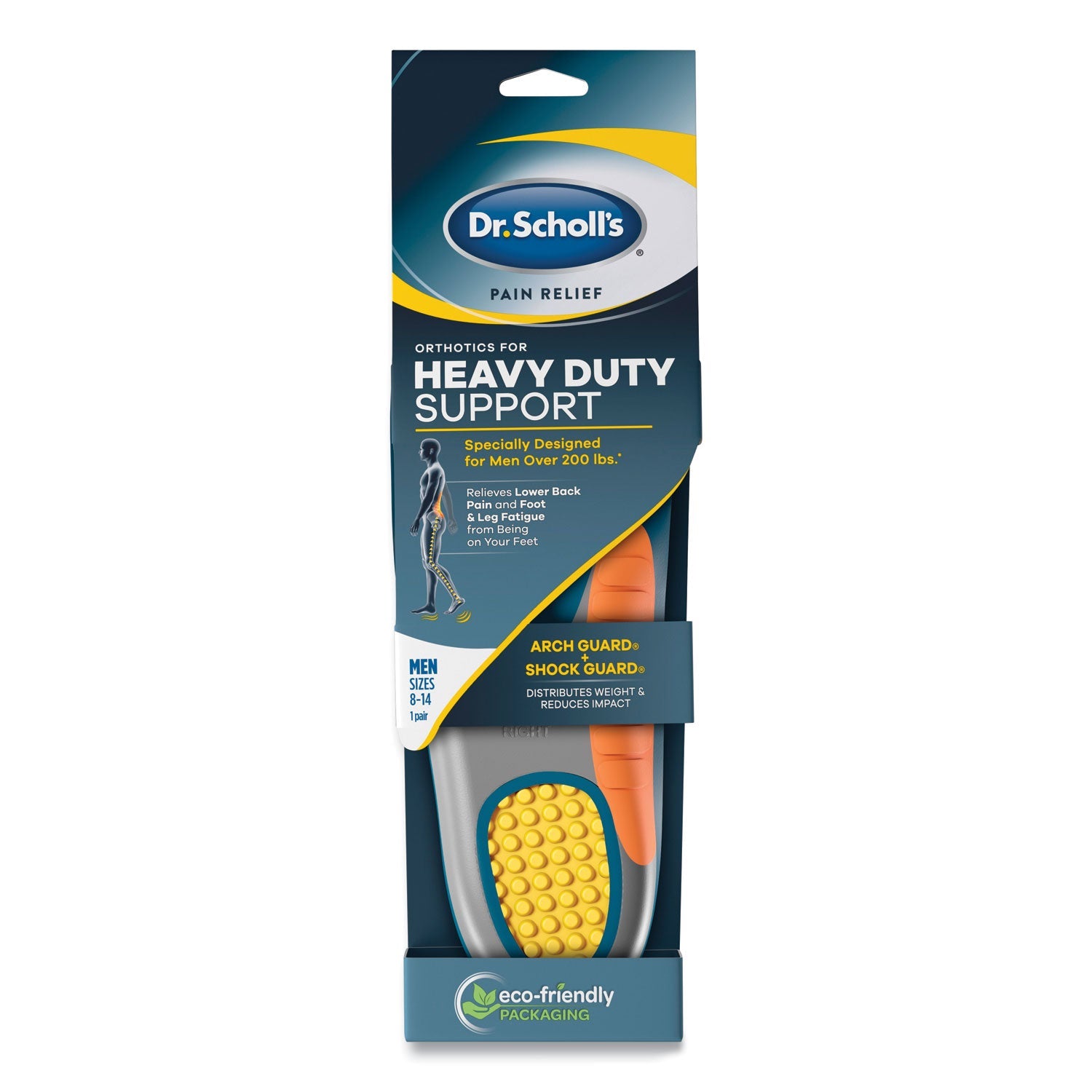 Dr. Scholl's® Pain Relief Orthotic Heavy Duty Support Insoles, Men Sizes 8 To 14, Gray/blue/orange/yellow, Pair