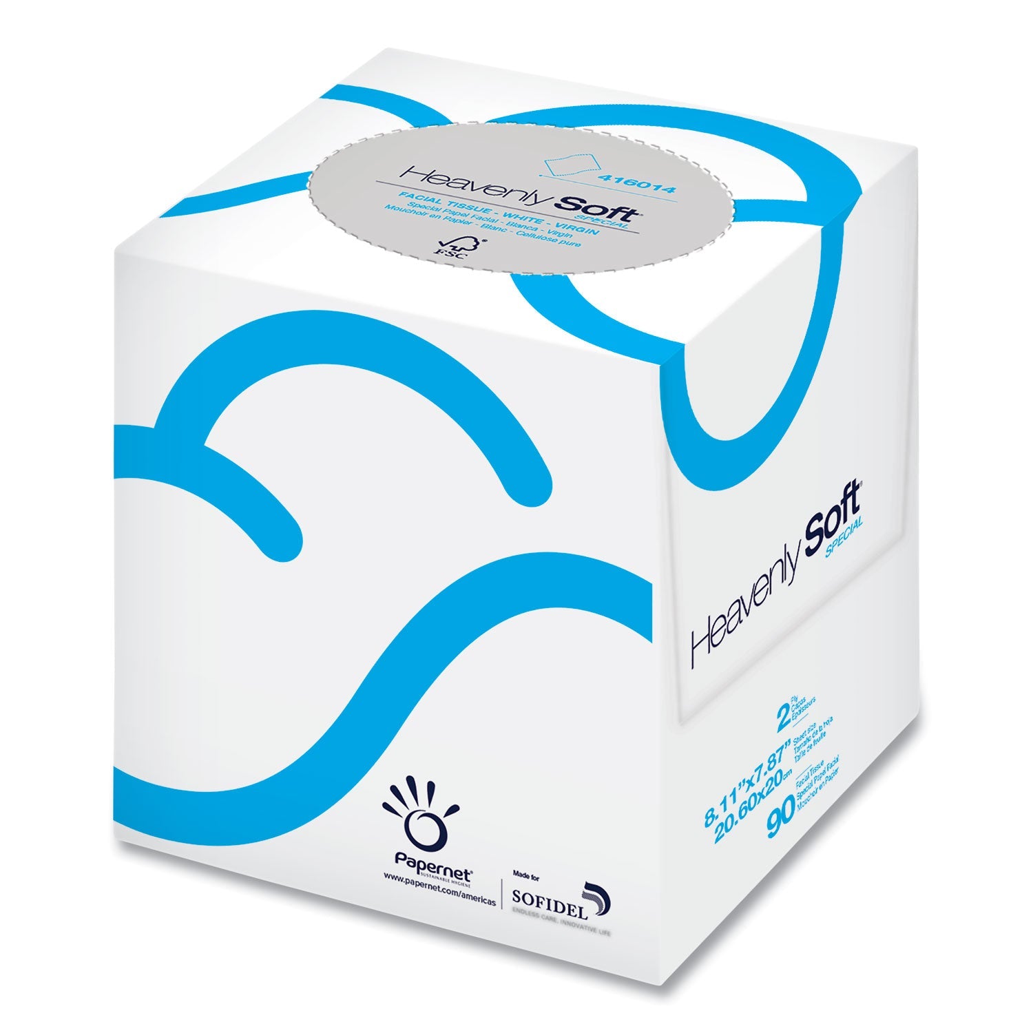 Papernet® Heavenly Soft Facial Tissue, 2-Ply, White, 90/Cube Box, 36 Boxes/Carton