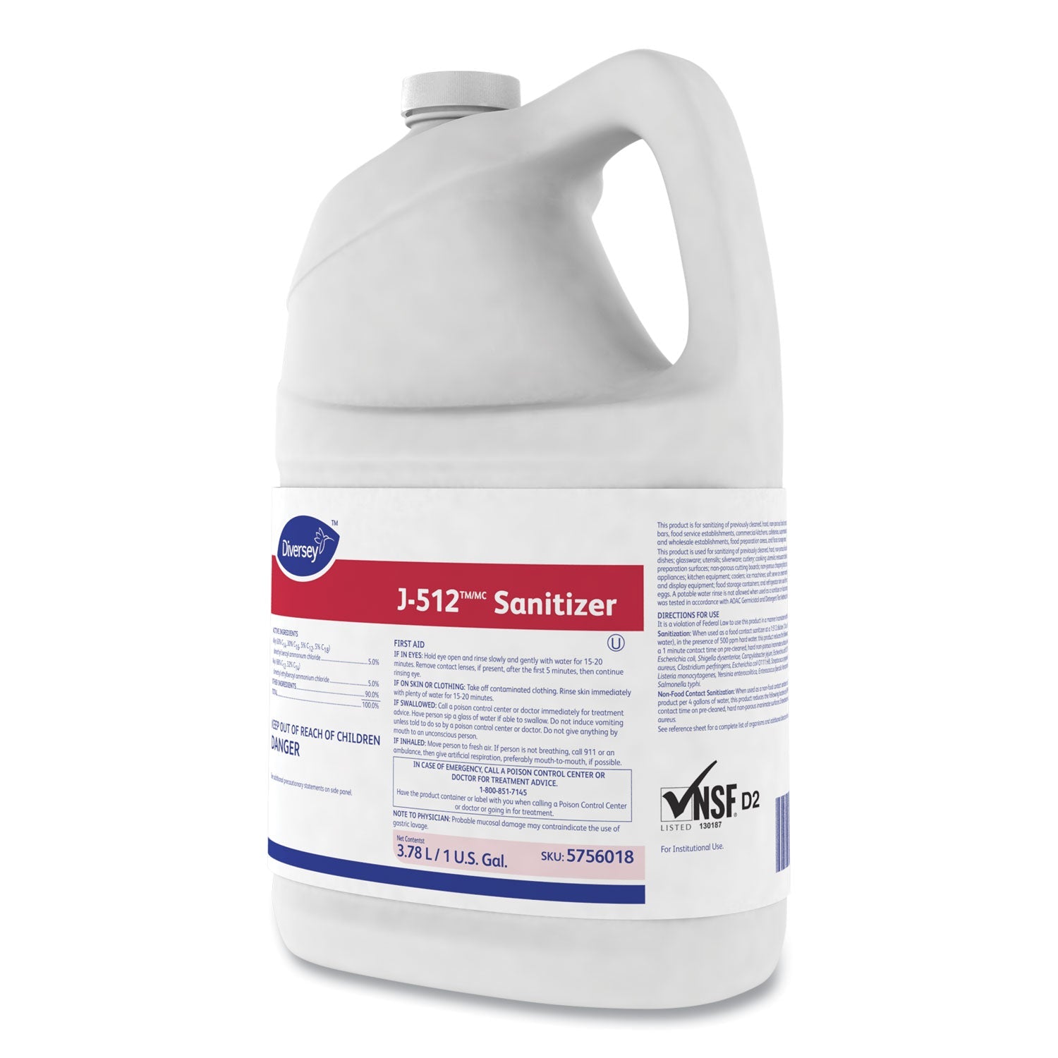 Diversey™ J-512tm/mc Sanitizer, 1 Gal Bottle, 4/carton