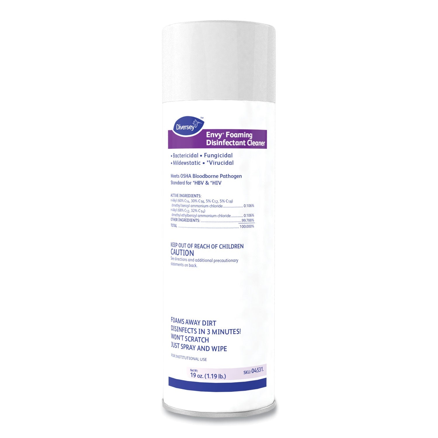 Diversey™ Envy Foaming Disinfectant Cleaner, Lavender Scent, 19 Oz Aerosol Spray