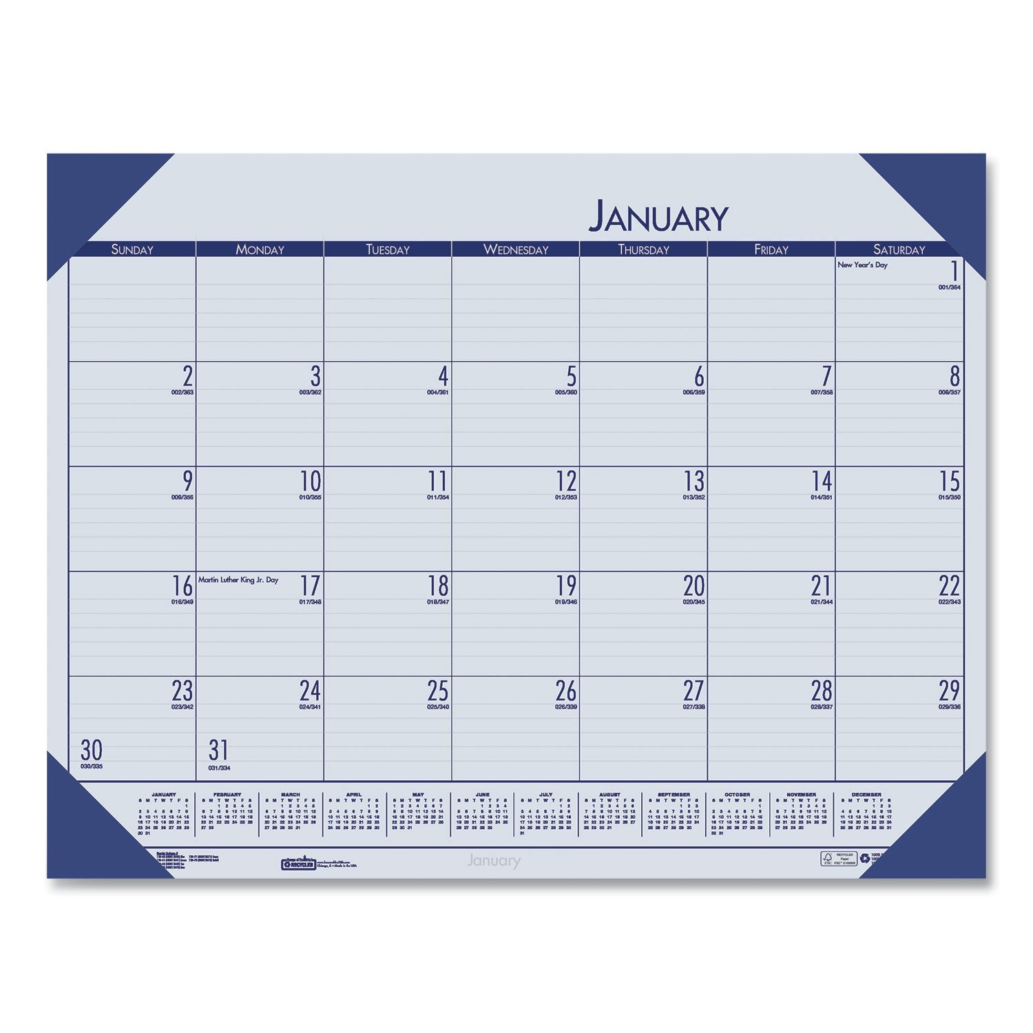 Monthly Desk Pad Calendar | 22x17, 2025 Ocean Blu