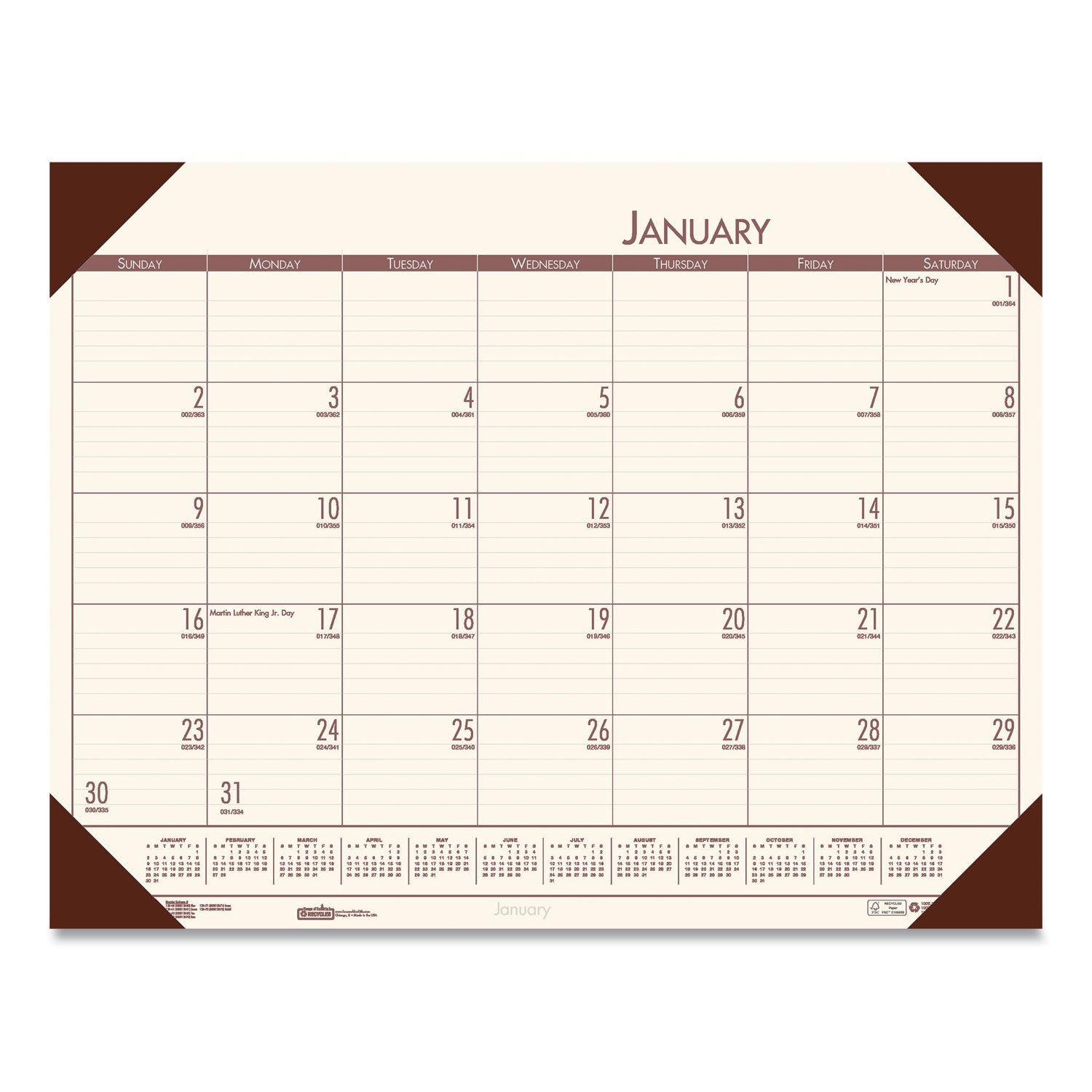 Monthly Desk Pad Calendar | 22x17, 2025 Cream