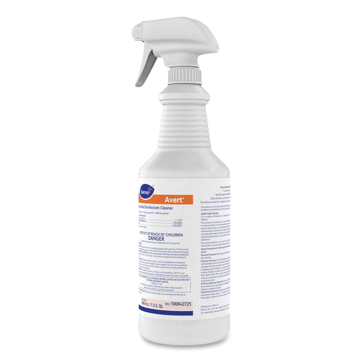 Diversey™ Avert Sporicidal Disinfectant Cleaner, 32 Oz Spray Bottle, 12/carton