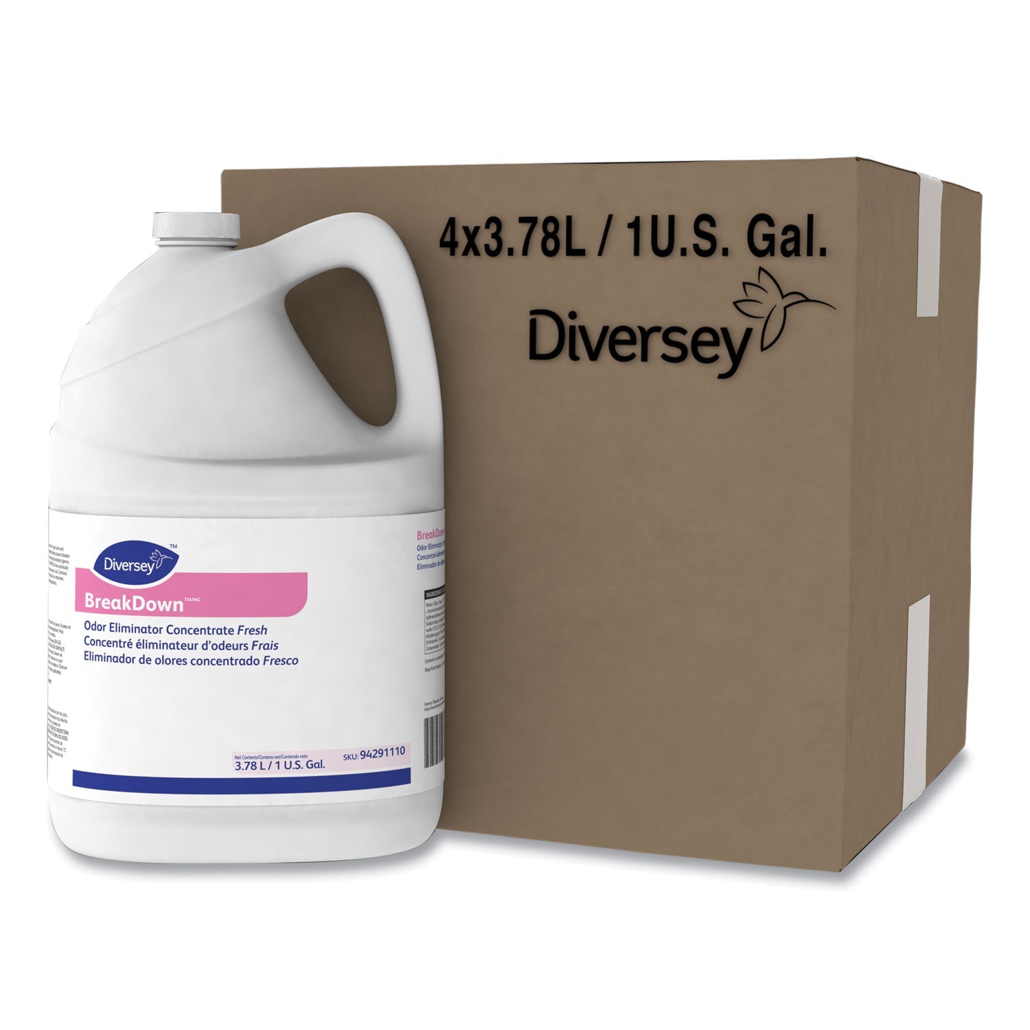Diversey™ Breakdown Odor Eliminator, Cherry Almond Scent, Liquid, 1 Gal Bottle, 4/carton