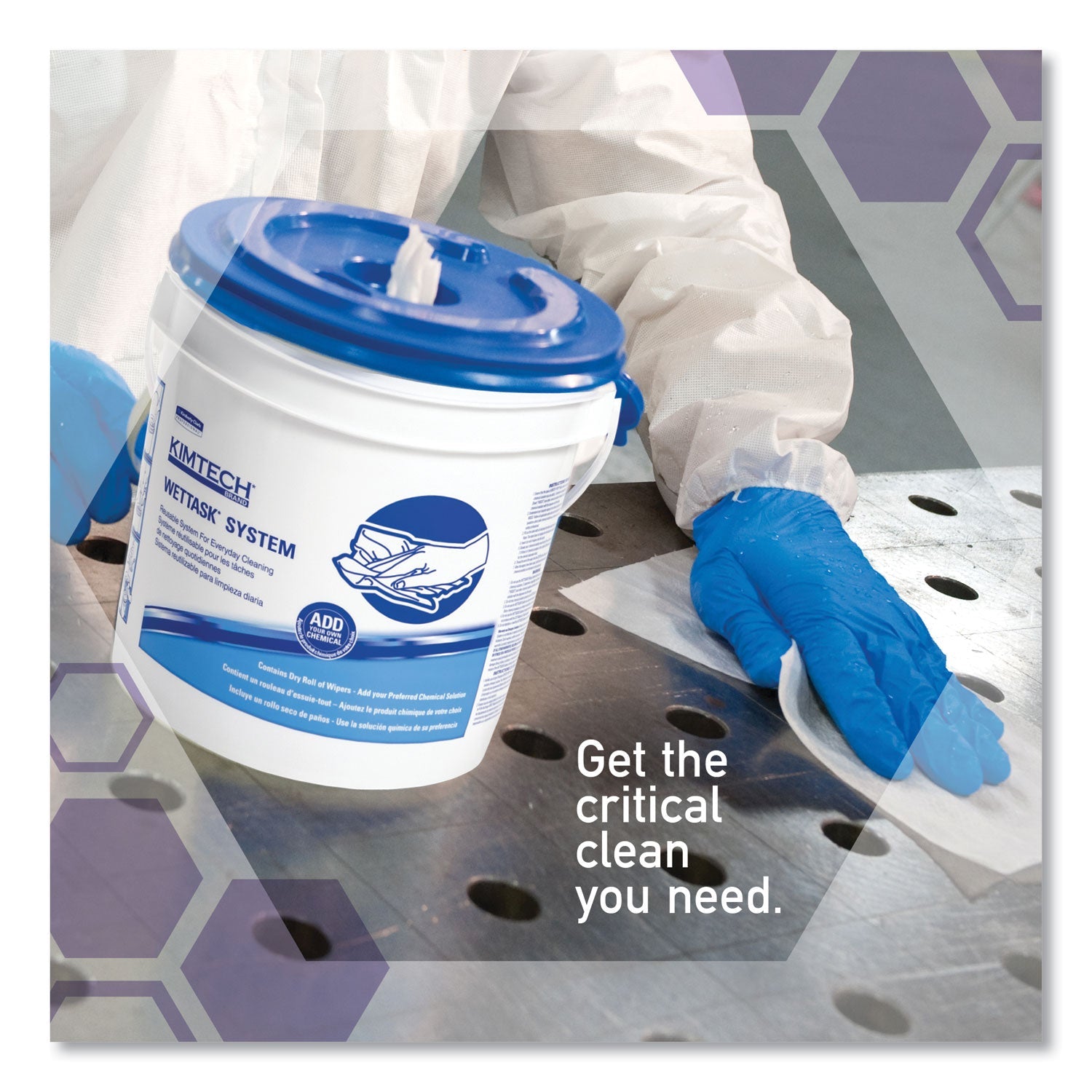 WypAll® WetTask Customizable Wet Wiping System Bucket, White/Blue, 4/Carton