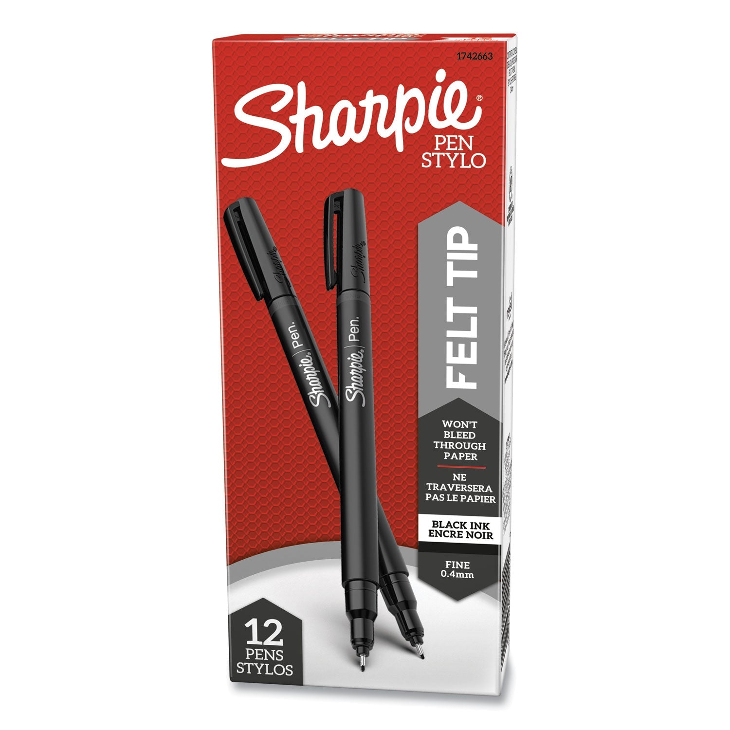 Sharpie® Water-Resistant Ink Porous Point Pen, Stick, Fine 0.4 mm, Black Ink, Black Barrel, Dozen