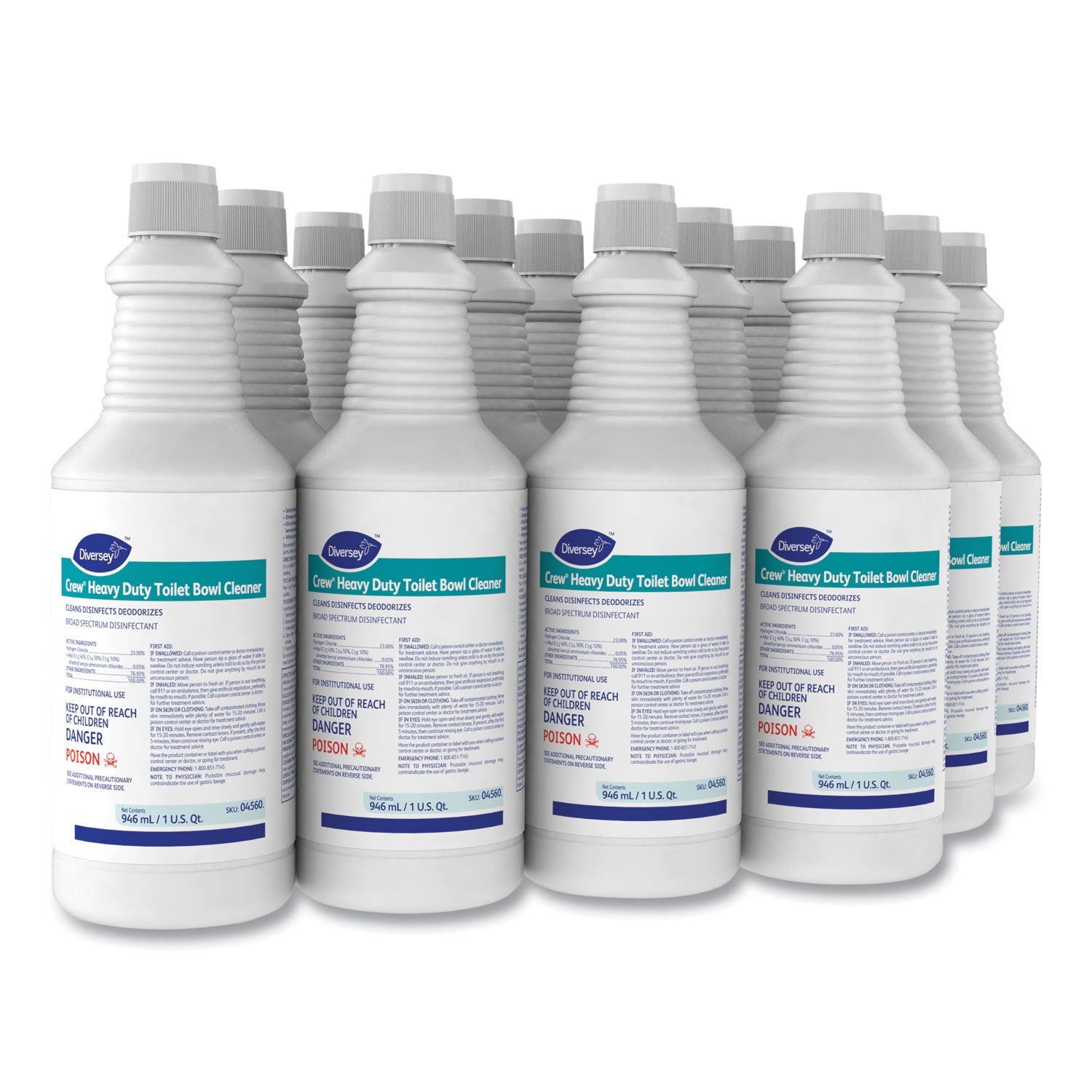 Diversey™ Crew Heavy Duty Toilet Bowl Cleaner, Minty, 32 Oz Squeeze Bottle, 12/carton