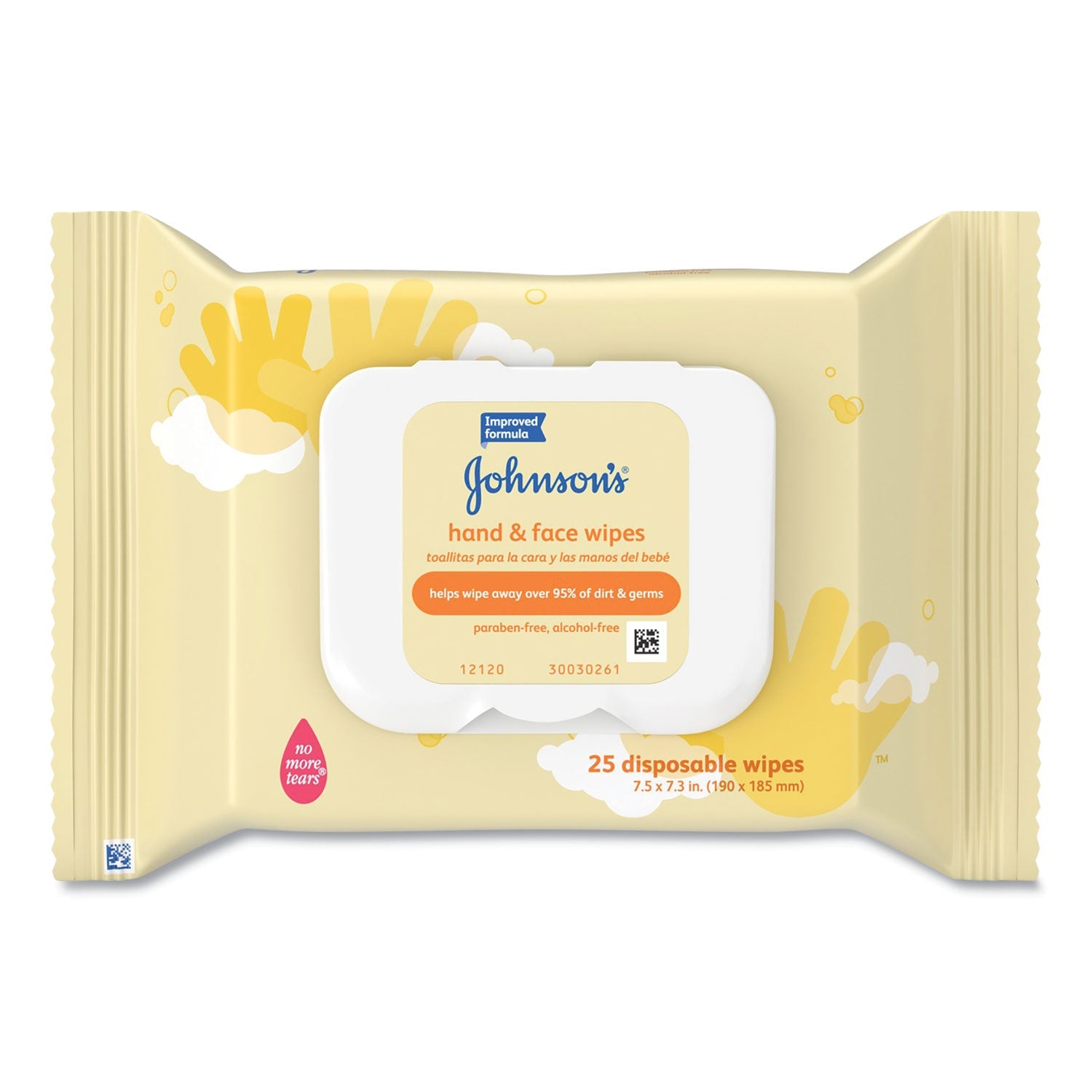 Johnson & Johnson® Hand and Body Wipes, Travel Pack, 1-Ply, Nonwoven Fiber, 7.3 x 7.5, Unscented, White, 25 Wipes/Pack