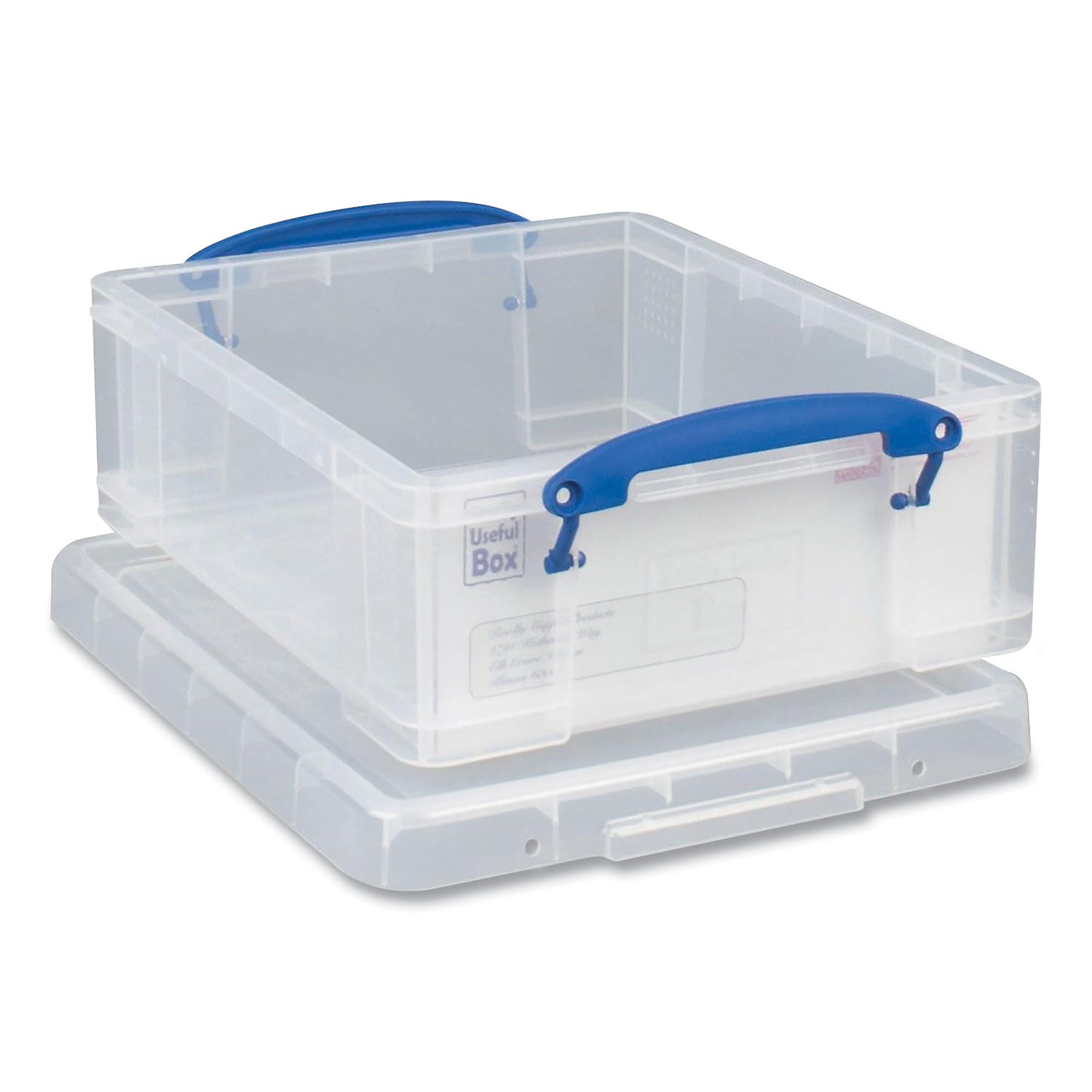 Really Useful Box® Snap-Lid Storage Bin, 2.14 Gal, 11" X 14" X 5", Clear/blue, 5/pack