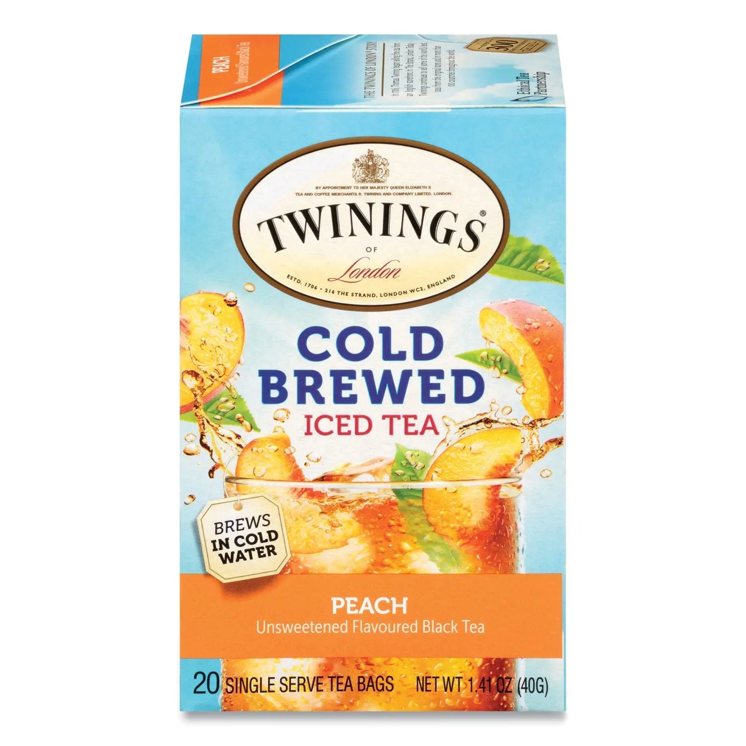 TWININGS® Cold Brew Iced Tea Bags, Peach, 0.07 Oz Tea Bag, 20/box