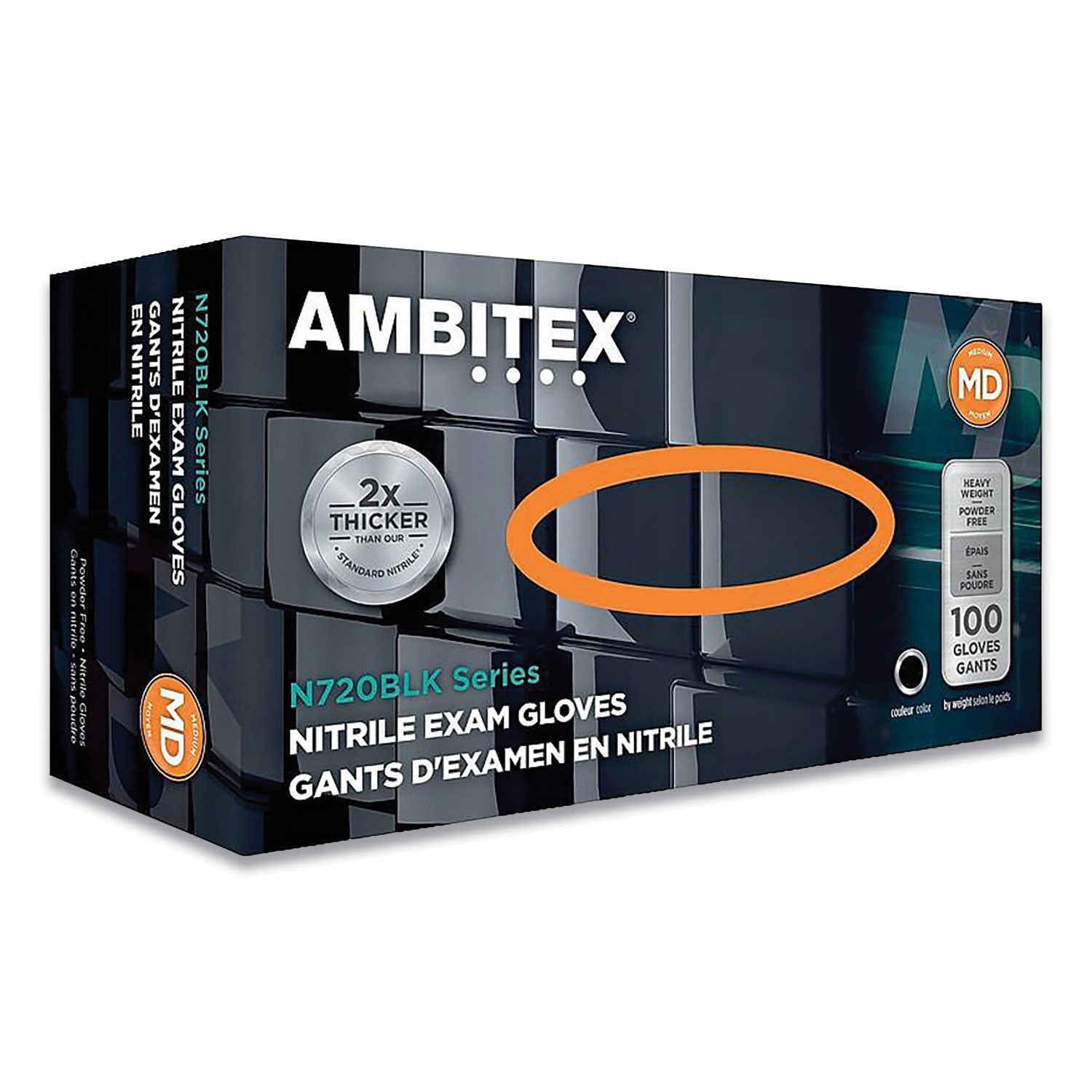 AMBITEX® N720 SERIES POWDER-FREE NITRILE GLOVES, 6 MIL, MEDIUM, BLACK, 100/BOX, 10 BOXES/CARTON