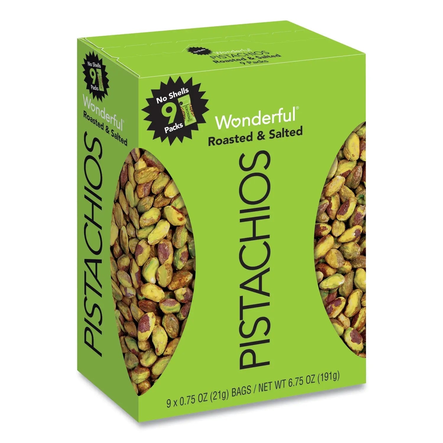 Paramount Farms® Wonderful No Shells Pistachios, Roasted And Salted, 0.75 Oz Bag, 9 Bags/box, 4 Boxes/carton
