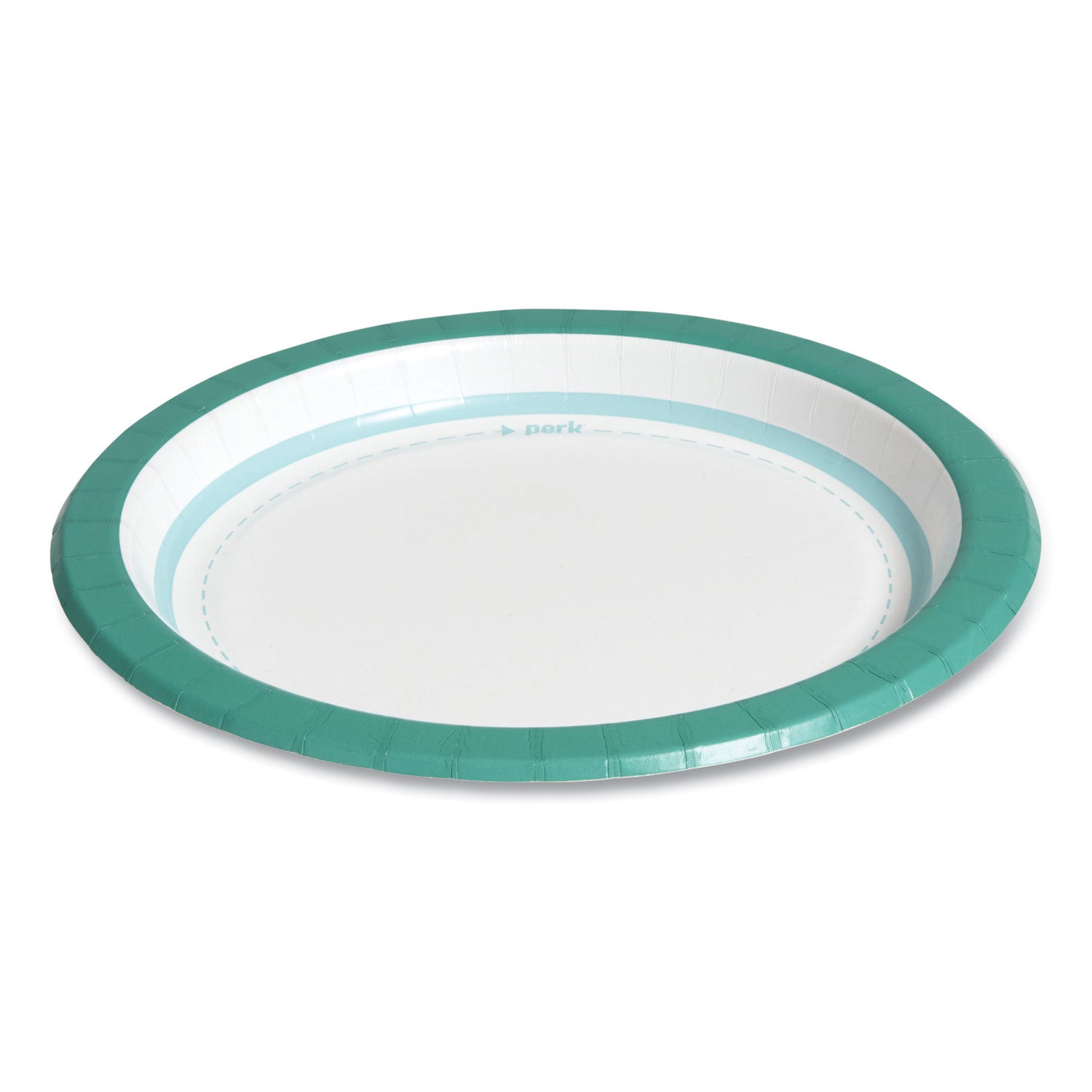 Perk™ Everyday Paper Plates, 8.5" Dia, White/teal, 125/pack