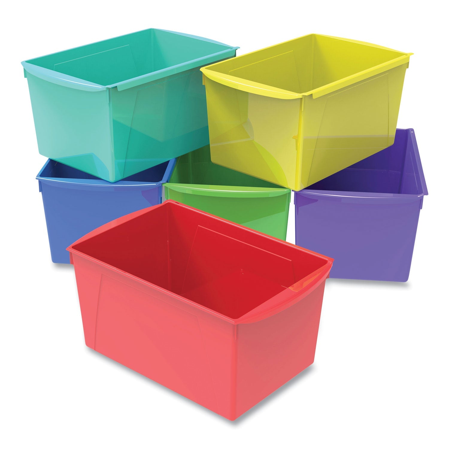 Storex Double Xl Wide Interlocking Book Bins, 9.2" X 14.5" X 7", Assorted Bright Colors, 6/carton