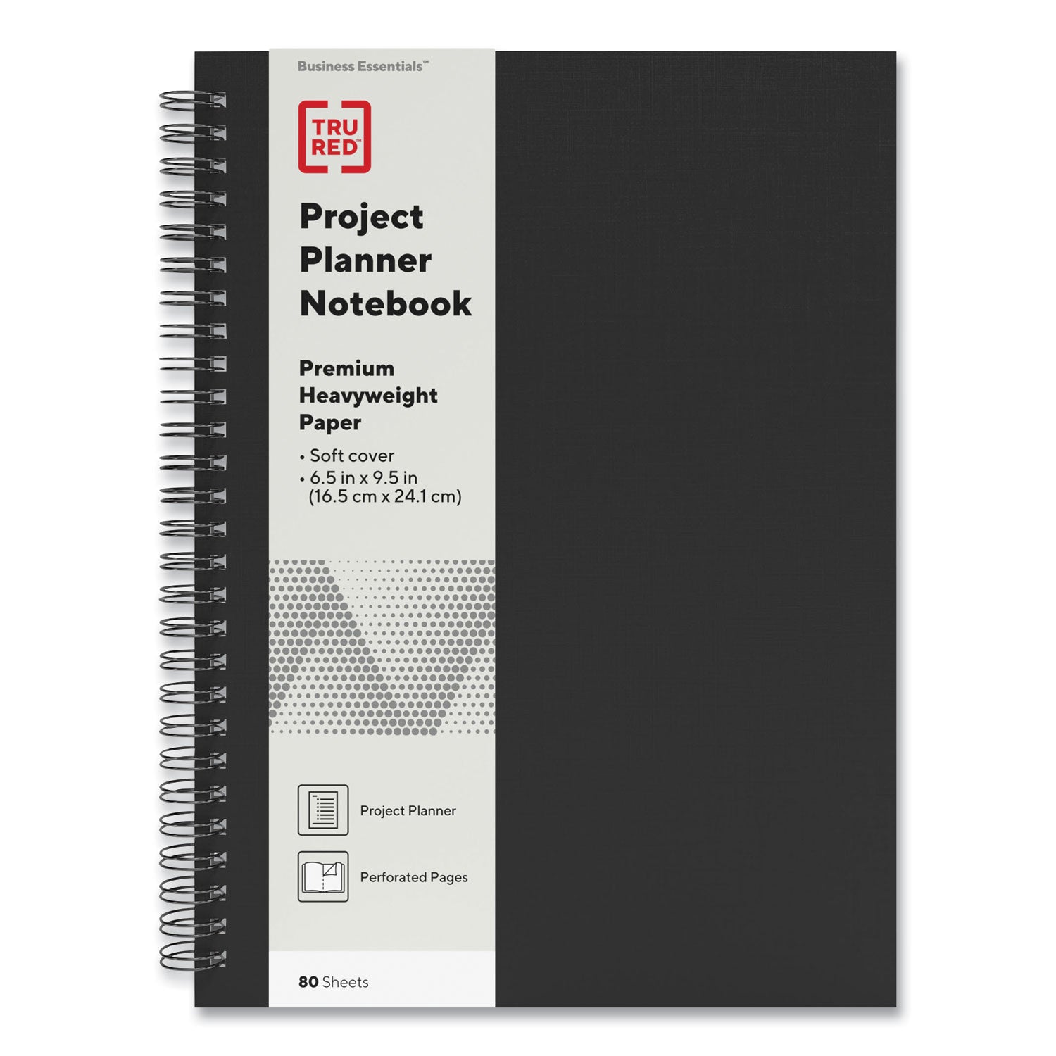 TRU RED™ Wirebound Soft-Cover Project-Planning Notebook, 1-Subject, Project-Management Format, Black Cover, (80) 9.5 x 6.5 Sheets