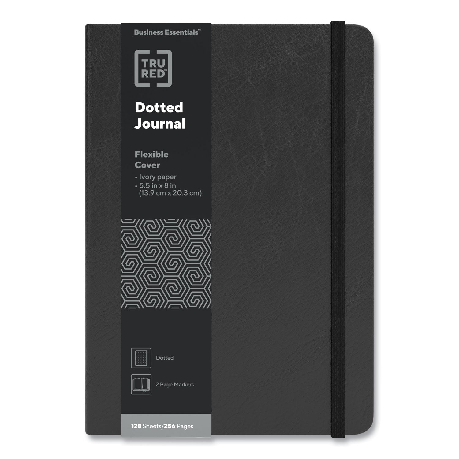 TRU RED™ Flexible-Cover Business Journal, Elastic Closure, 1-Subject, Dotted Rule, Black Cover, (128) 8 x 5.5 Sheets