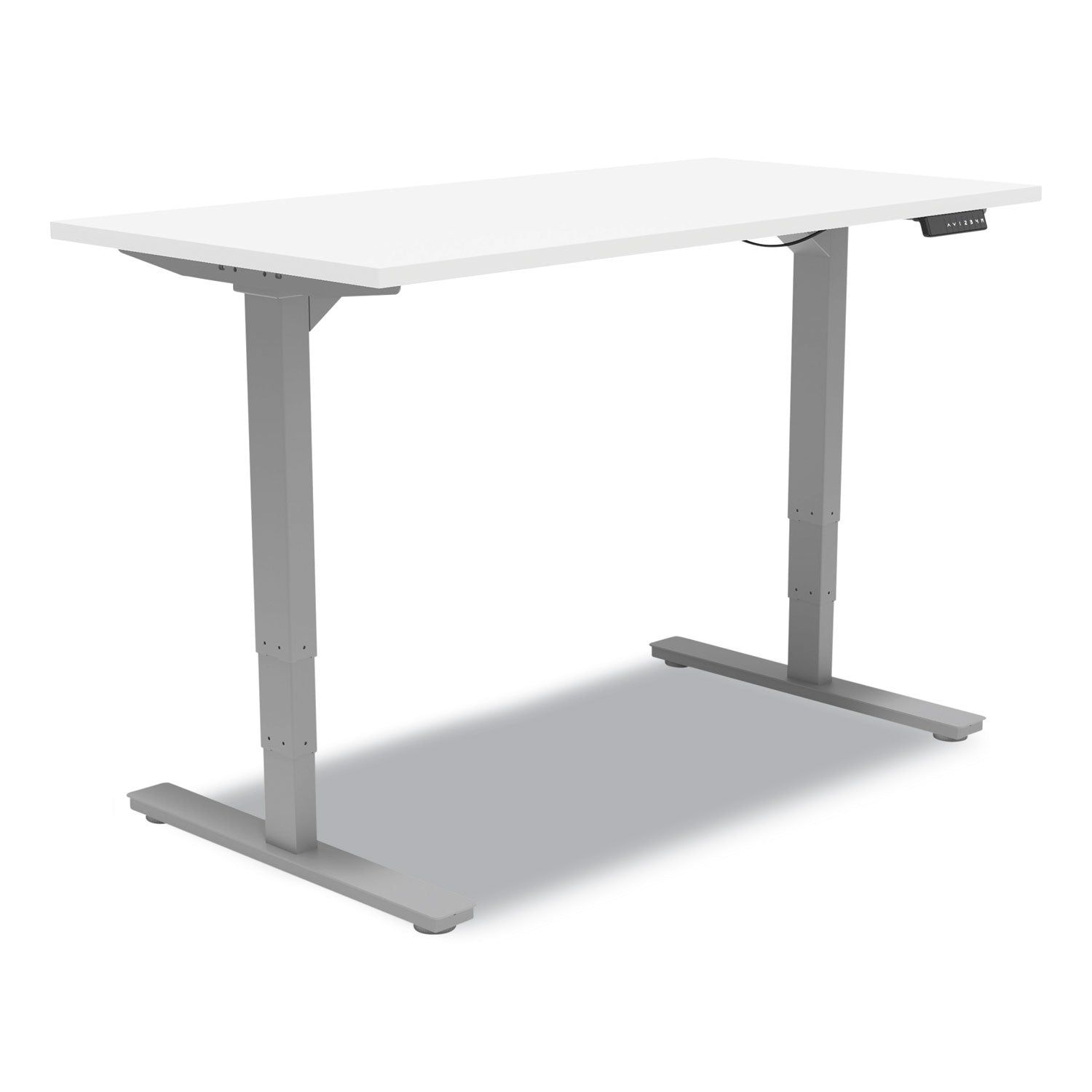 Union & Scale™ Essentials Electric Sit-Stand Desk, 55.1" X 27.5" X 25.9" To 51.5", White/aluminum