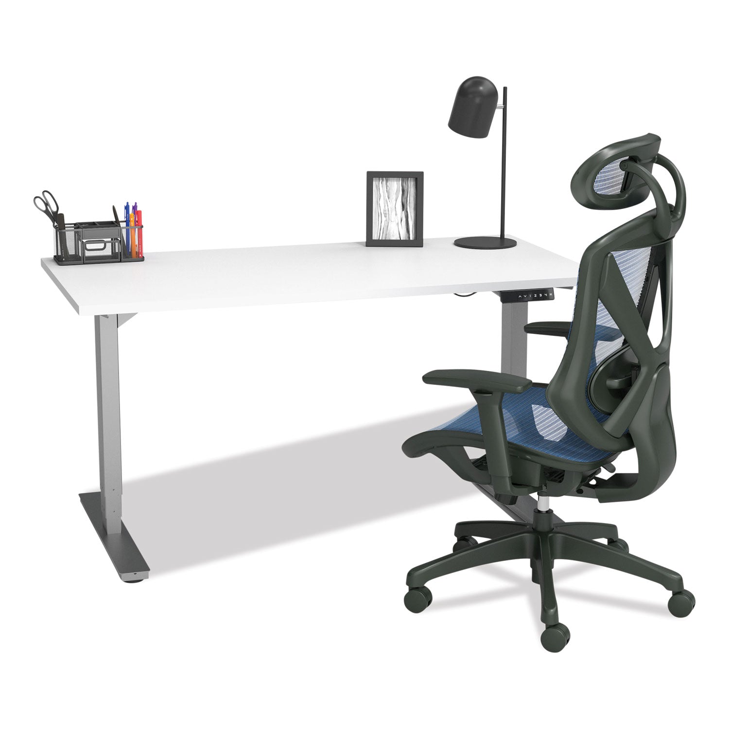 Union & Scale™ Flexfit Dexley Mesh Task Chair, Supports Up To 275 Lb, Blue Seat/back, Black Base