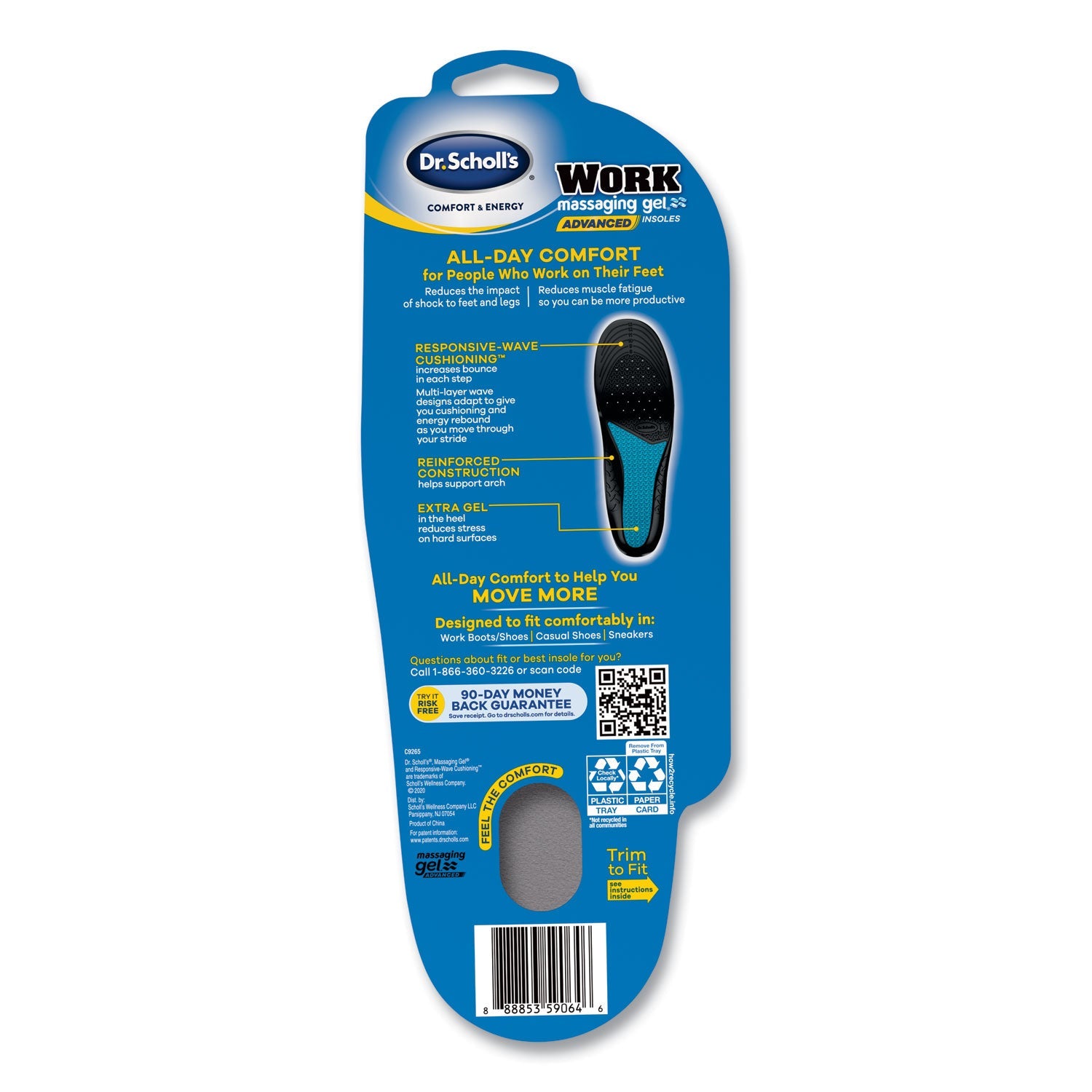 Dr. Scholl's® Comfort And Energy Work Massaging Gel Insoles, Women Sizes 6 To 11, Black/blue, Pair