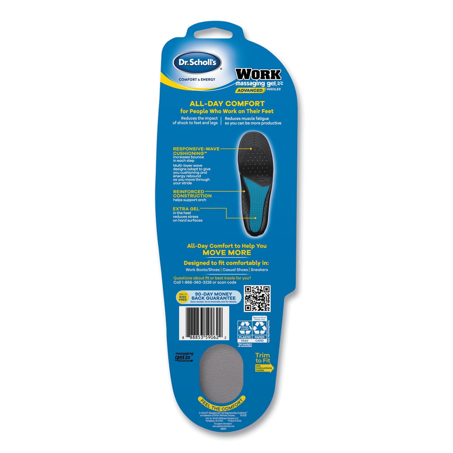 Dr. Scholl's® Comfort And Energy Work Massaging Gel Insoles, Men Sizes 8 To 14, Black/blue, Pair