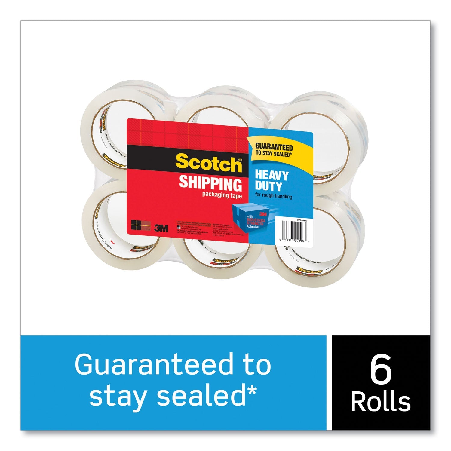 Scotch® 3850 Heavy-Duty Packaging Tape, 3" Core, 1.88" X 54.6 Yds, Clear, 6/pack