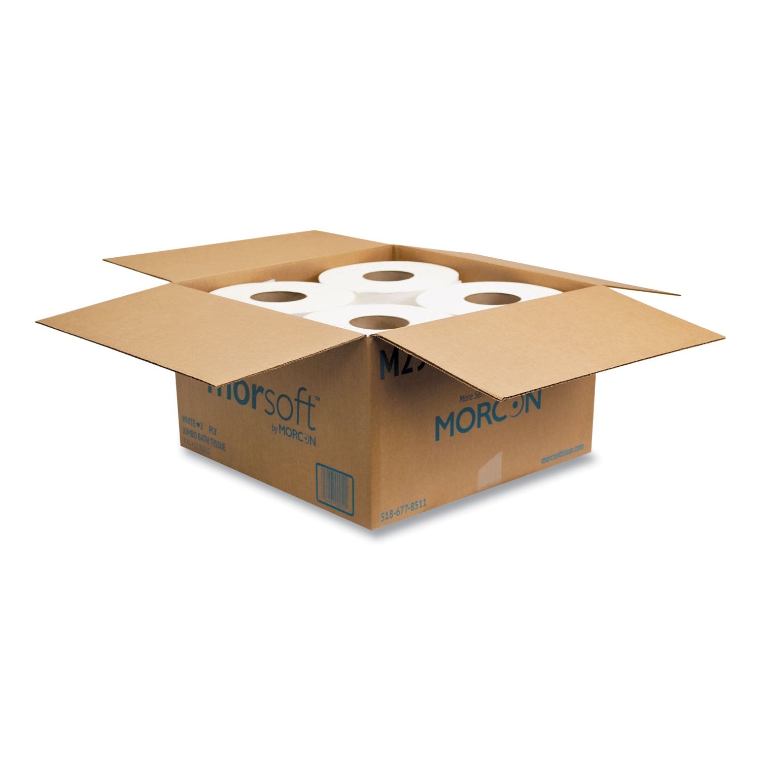 Morcon Tissue Jumbo Bath Tissue, Septic Safe, 2-Ply, White, 3.3" x 625 ft, 12 Rolls/Carton