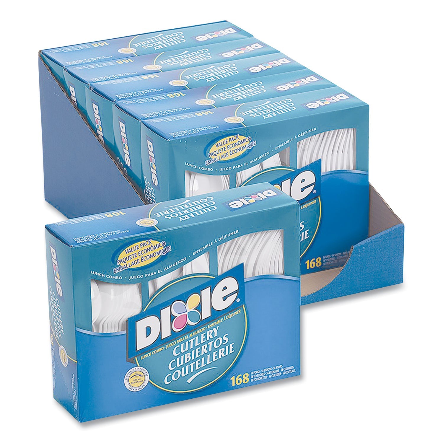 Dixie® Combo Pack, Tray with White Plastic Utensils, Heavyweight, Fork/Knife/Spoon, 168/Pack
