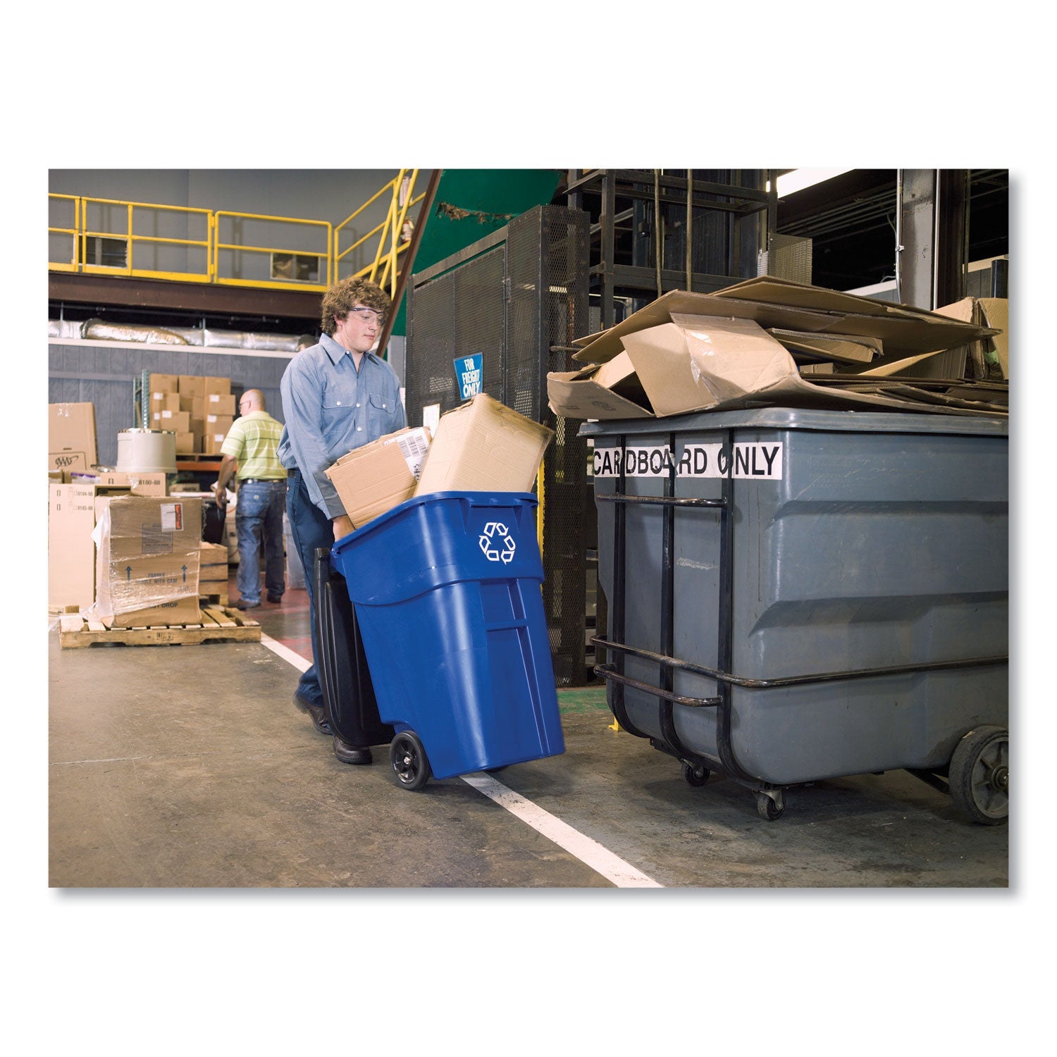 Rubbermaid® Commercial Square Brute Recycling Rollout Container, 50 gal, Plastic, Blue