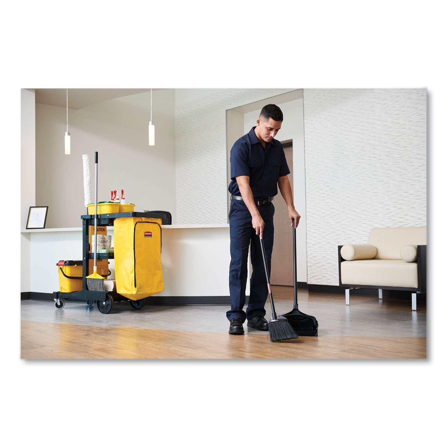 Rubbermaid® Commercial Lobby Pro Upright Dustpan With Wheels, 12.5w X 37h, Polypropylene With Vinyl Coat, Black