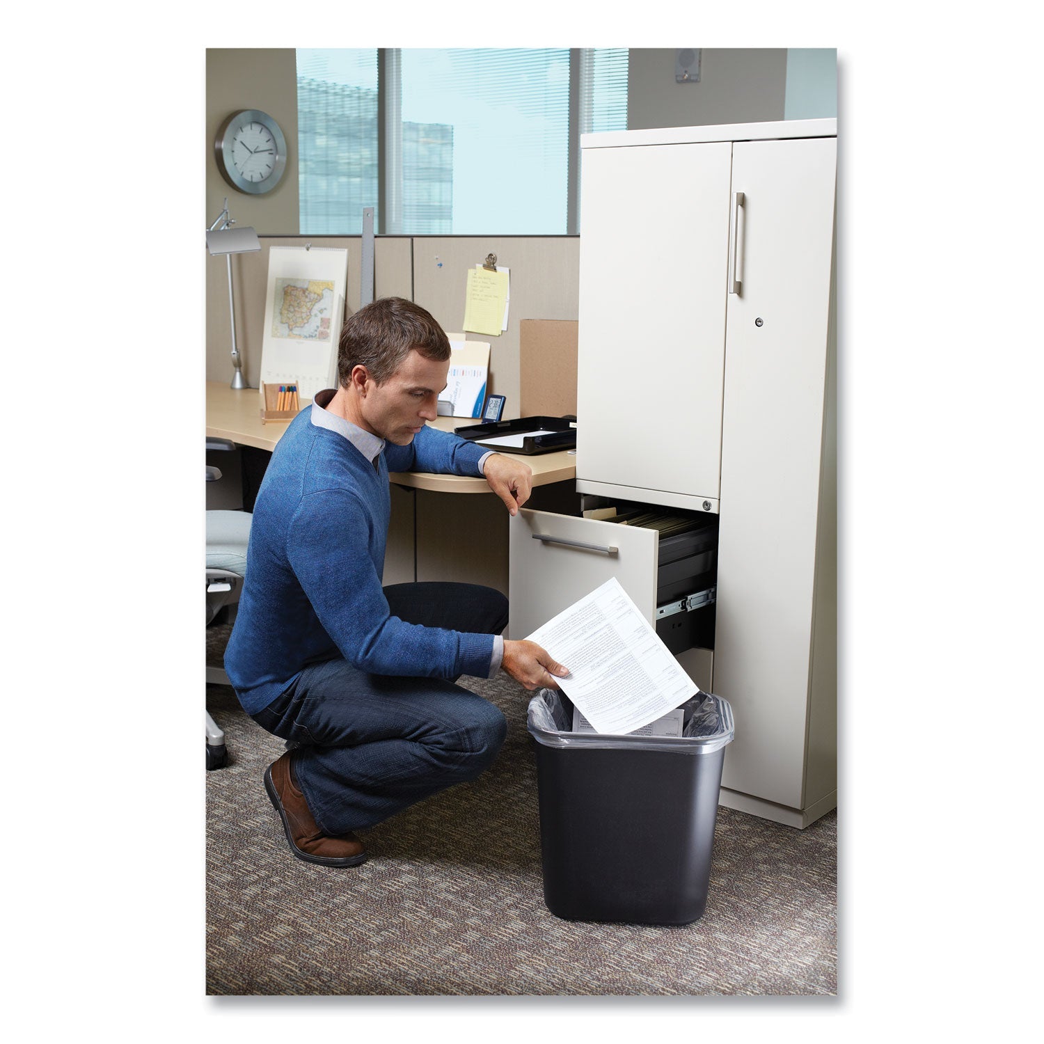 Rubbermaid® Commercial Deskside Plastic Wastebasket, 7 gal, Plastic, Black