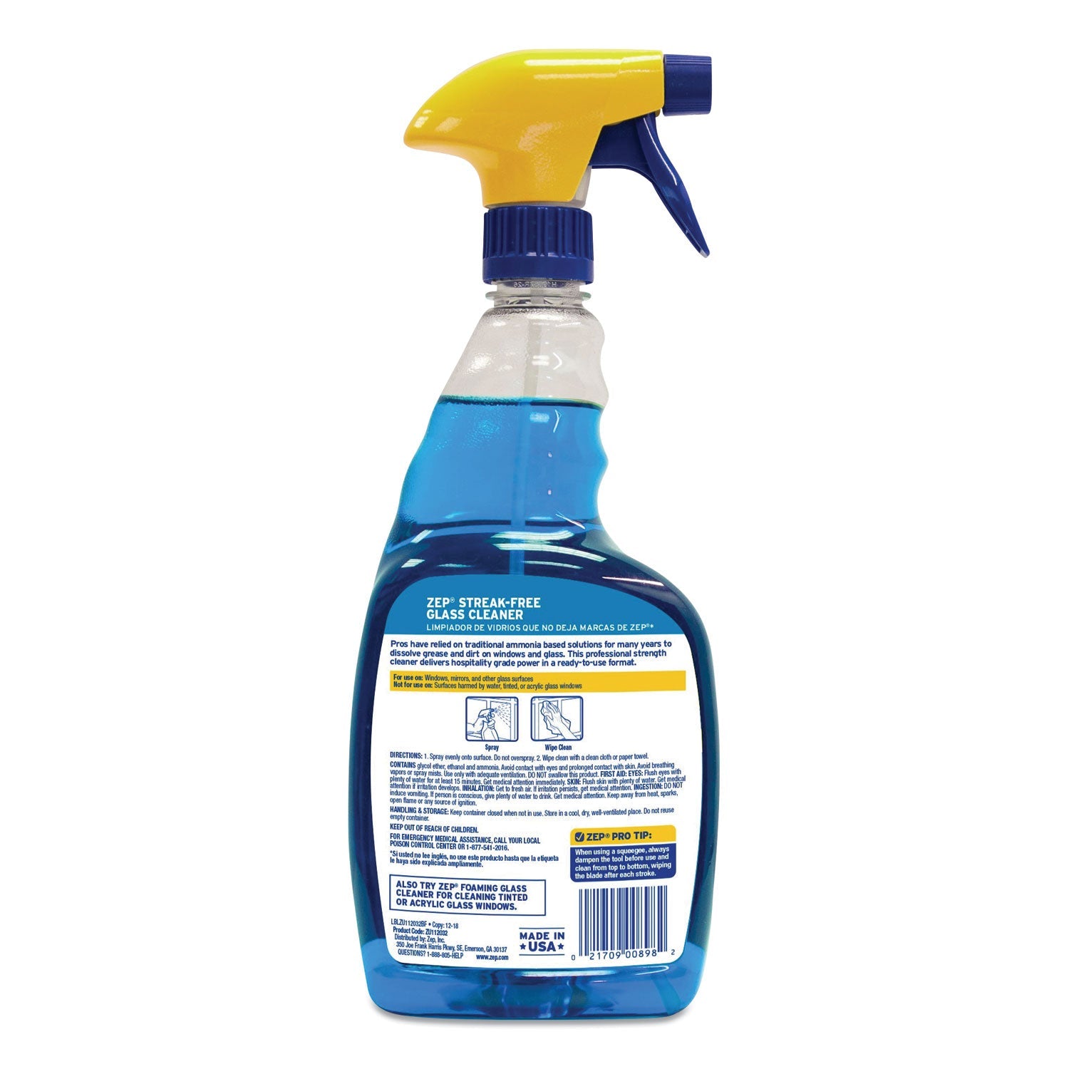 Zep Commercial® Streak-Free Glass Cleaner, Pleasant Scent, 32 Oz Spray Bottle