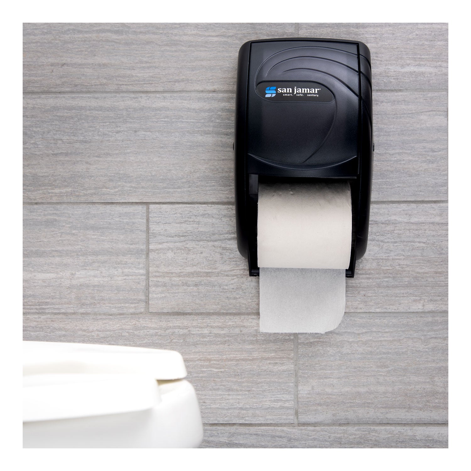 San Jamar® Duett Standard Bath Tissue Dispenser, Oceans, 7.5 x 7 x 12.75, Transparent Black Pearl