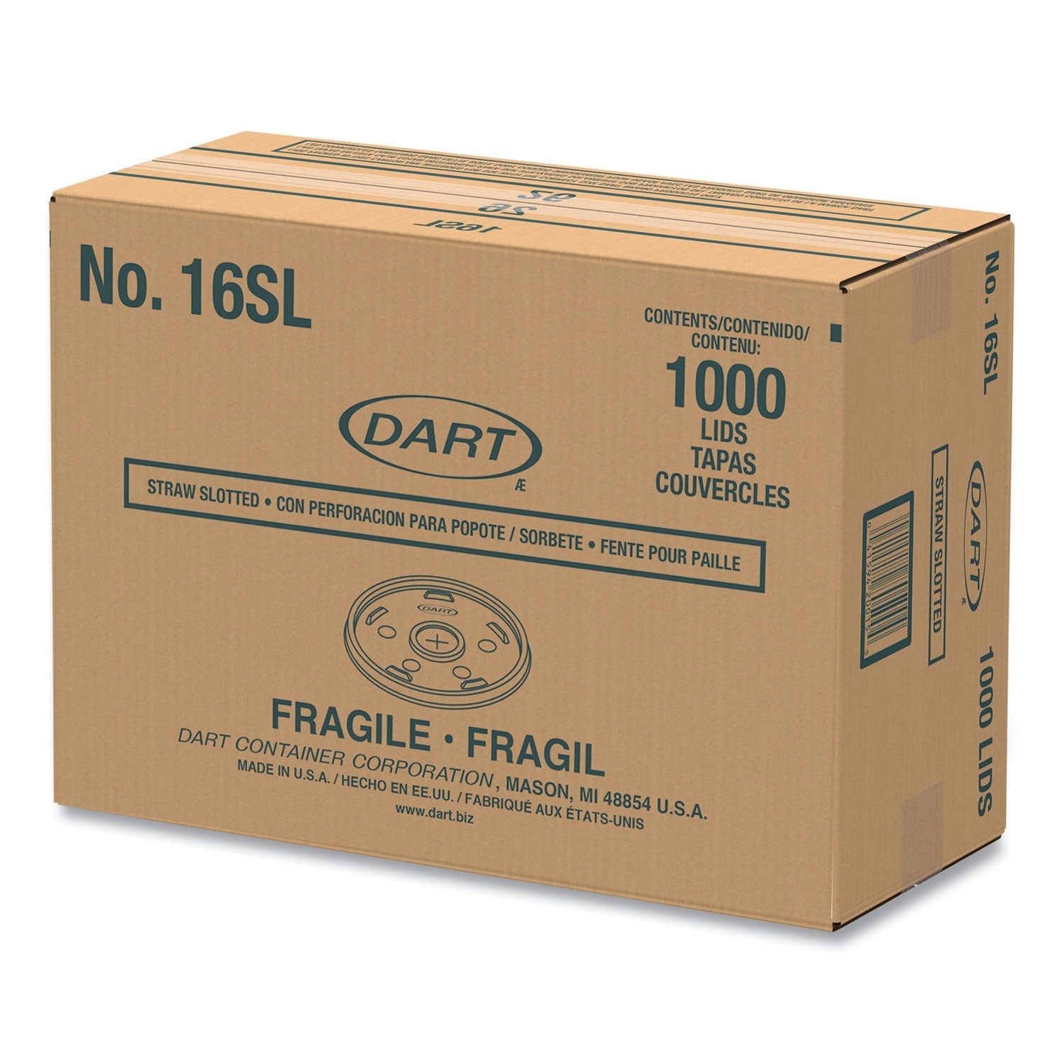 Dart® Plastic Lids, Straw-Slot Lid, Fits 12 oz to 24 oz Hot/Cold Foam Cups, Translucent, 100/Pack, 10 Packs/Carton