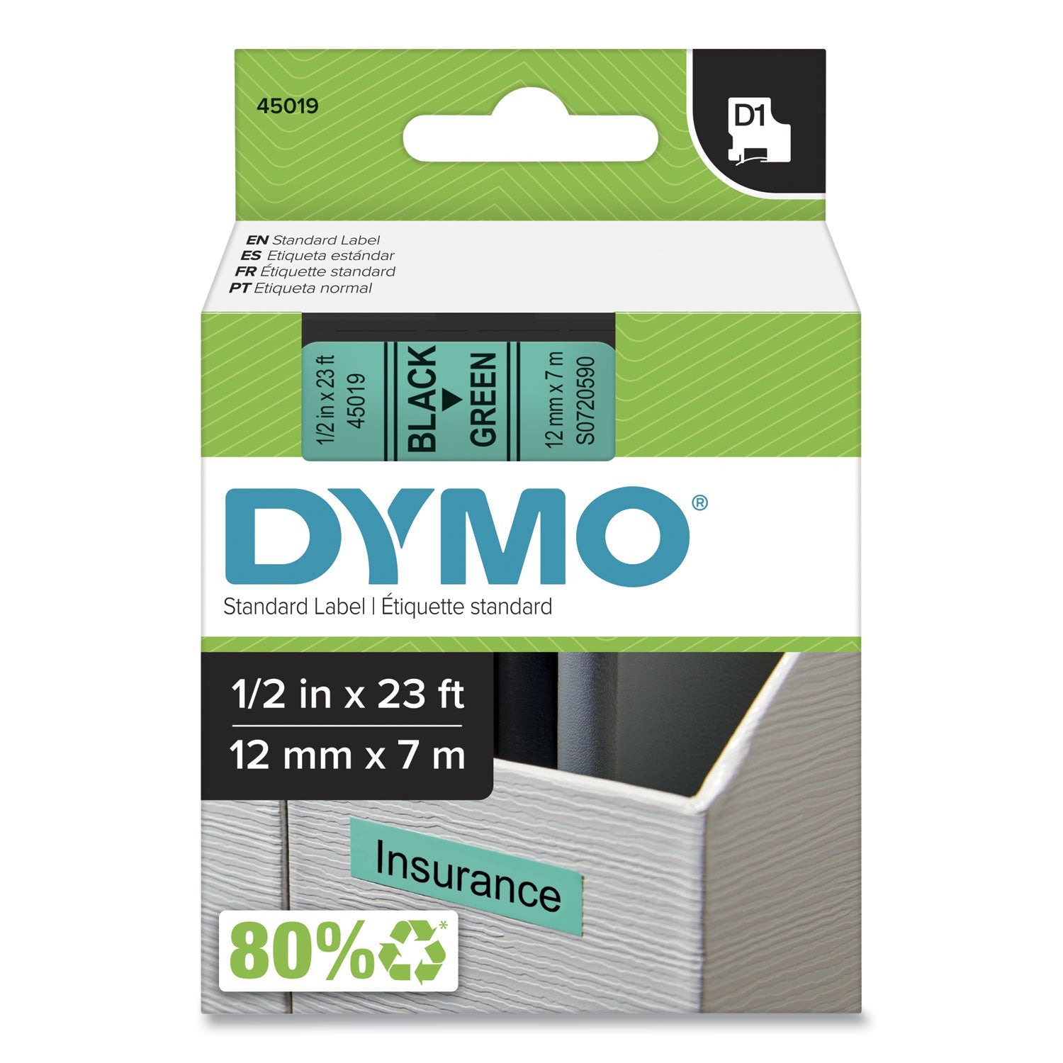 DYMO D1 Removable Label Tape | Black On Green