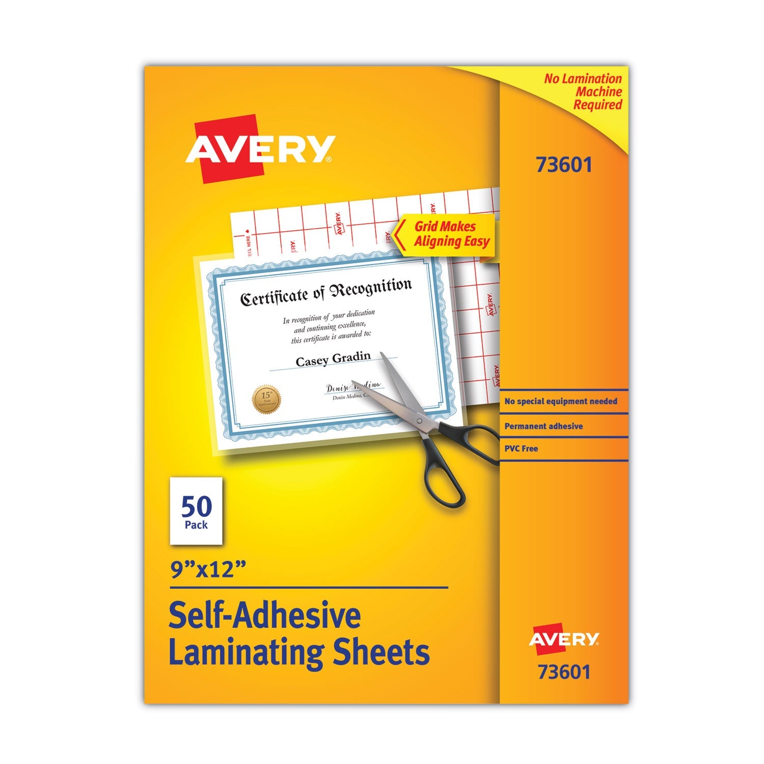 Avery® Clear Self-Adhesive Laminating Sheets, 3 Mil, 9" X 12", Matte Clear, 50/box