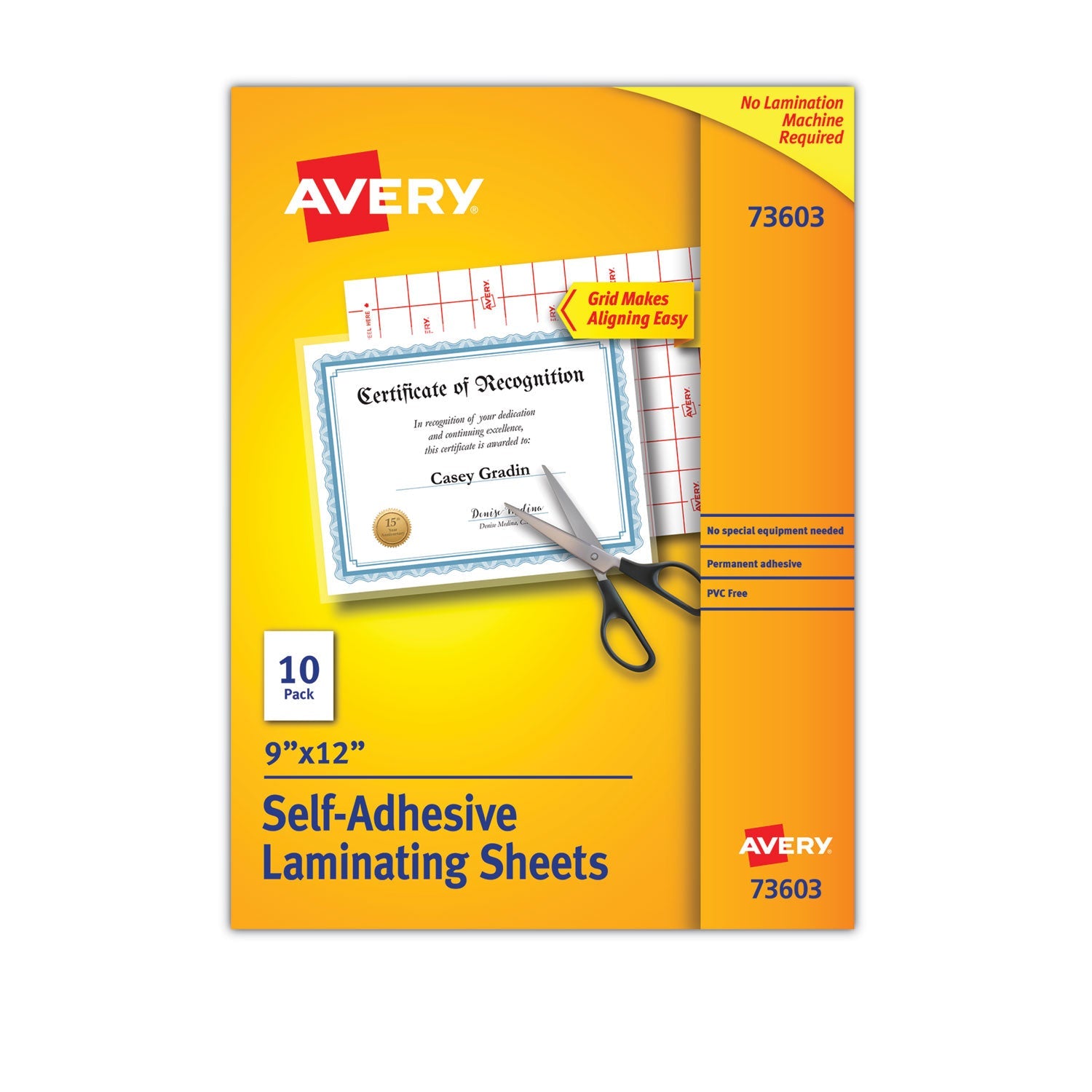 Avery® Clear Self-Adhesive Laminating Sheets, 3 Mil, 9" X 12", Matte Clear, 10/pack