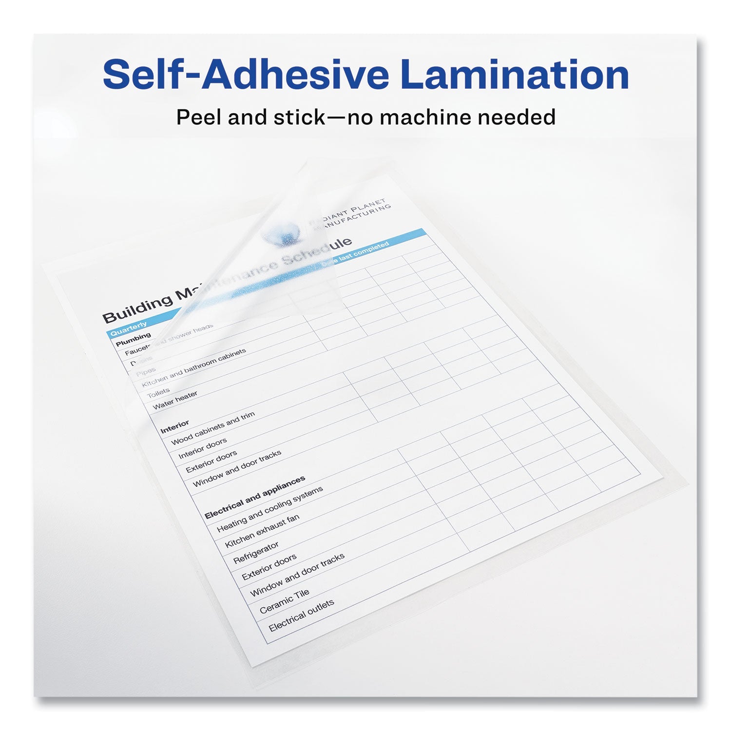 Avery® Clear Self-Adhesive Laminating Sheets, 3 Mil, 9" X 12", Matte Clear, 50/box