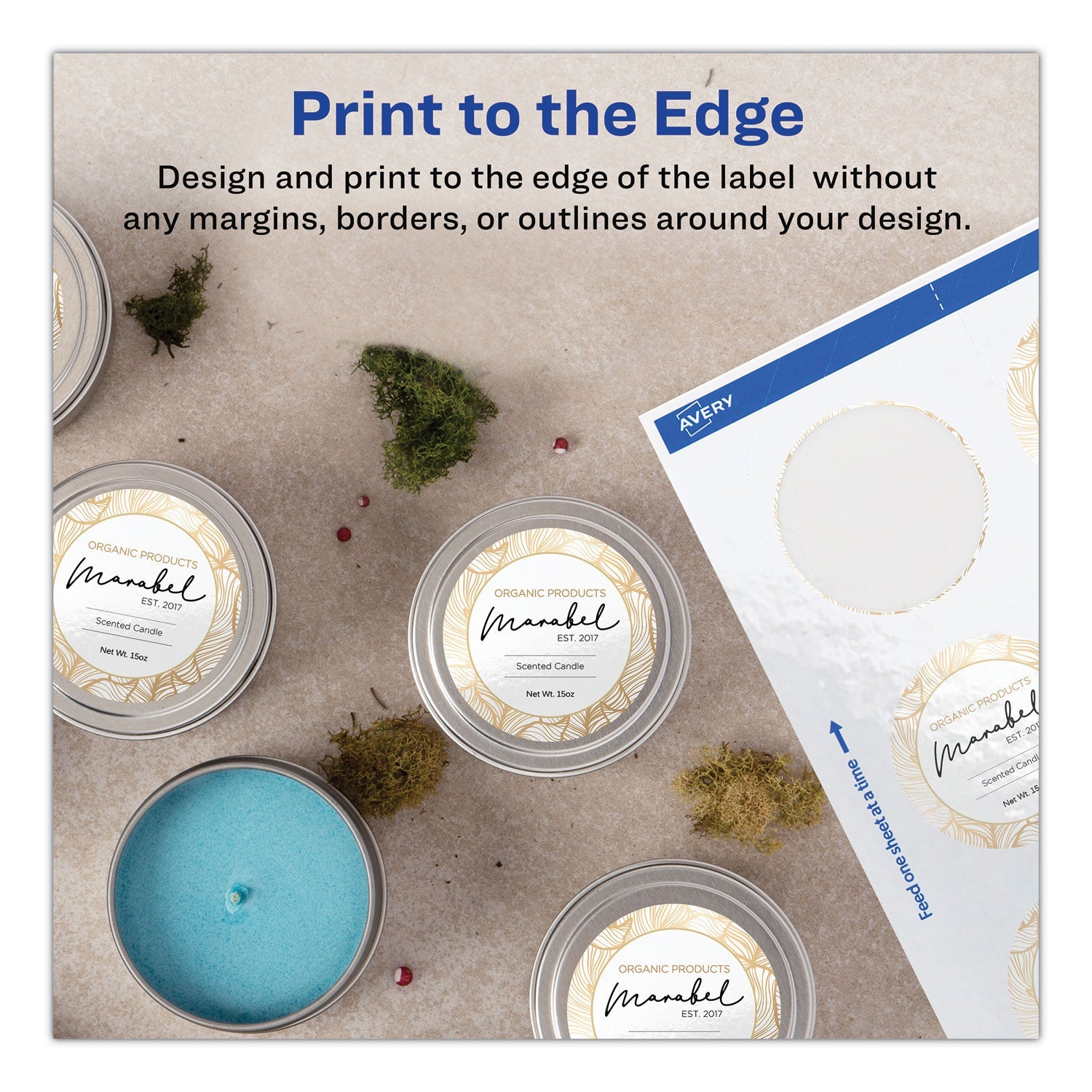 Avery® Round Print-To-The Edge Labels With Sure Feed And Easy Peel, 2" Dia, Glossy White, 120/pk