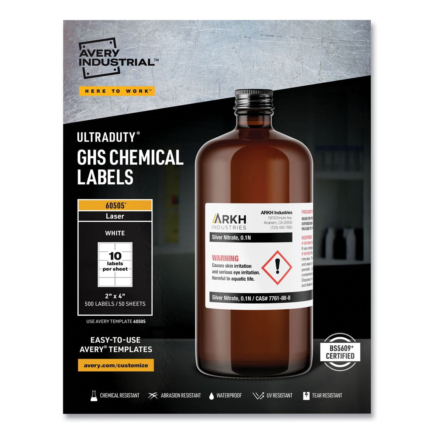 Avery® Ultraduty Ghs Chemical Waterproof And Uv Resistant Labels, 2 X 4, White, 10/sheet, 50 Sheets/box
