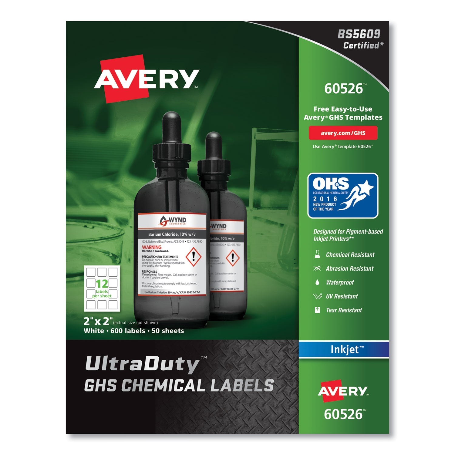 GHS Chemical Waterproof Labels | 2x2 | 600/pack
