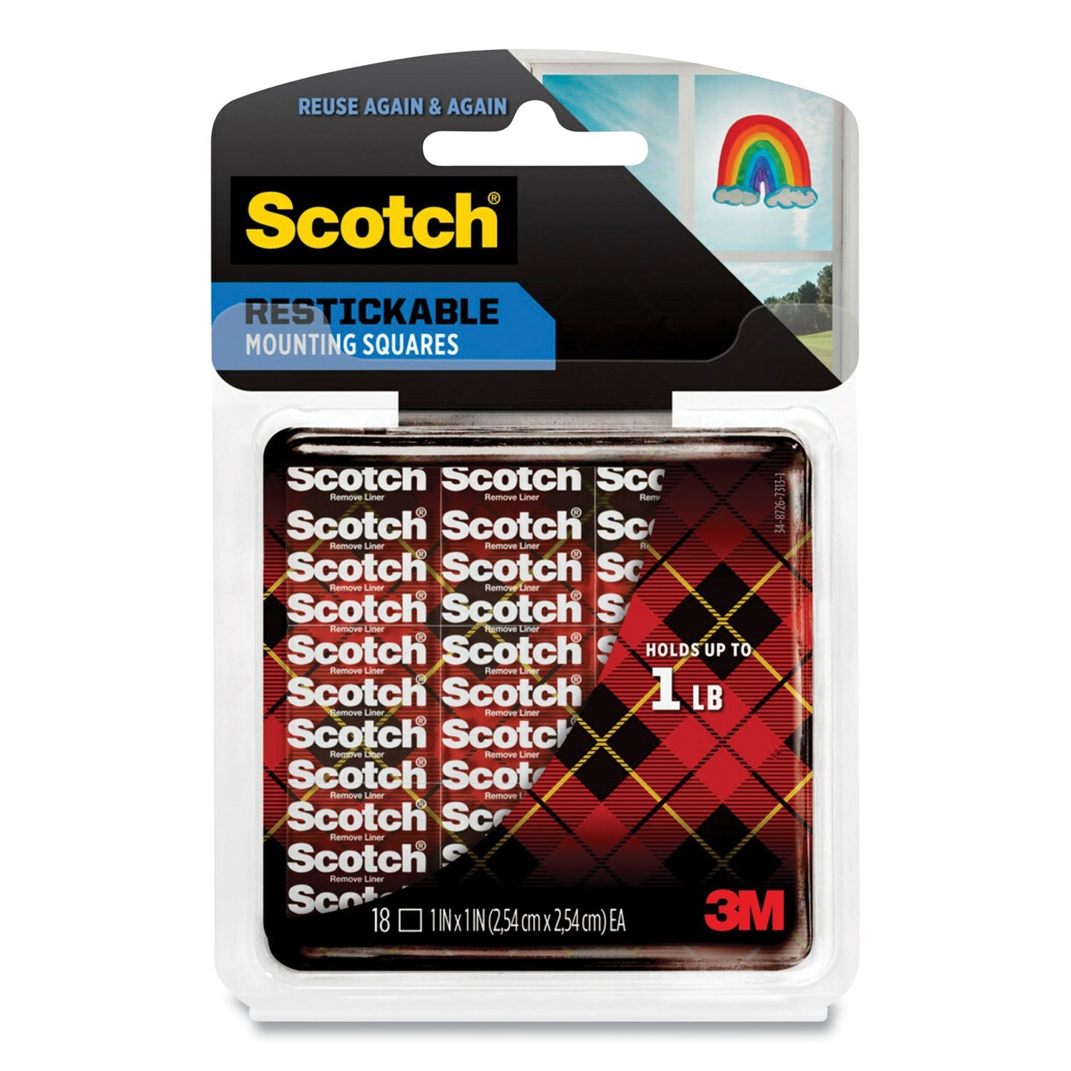 Scotch® Restickable Mounting Tabs, Removable, Repositionable, Holds Up To 1 Lb (4 Tabs), 1 X 1, Clear, 18/pack