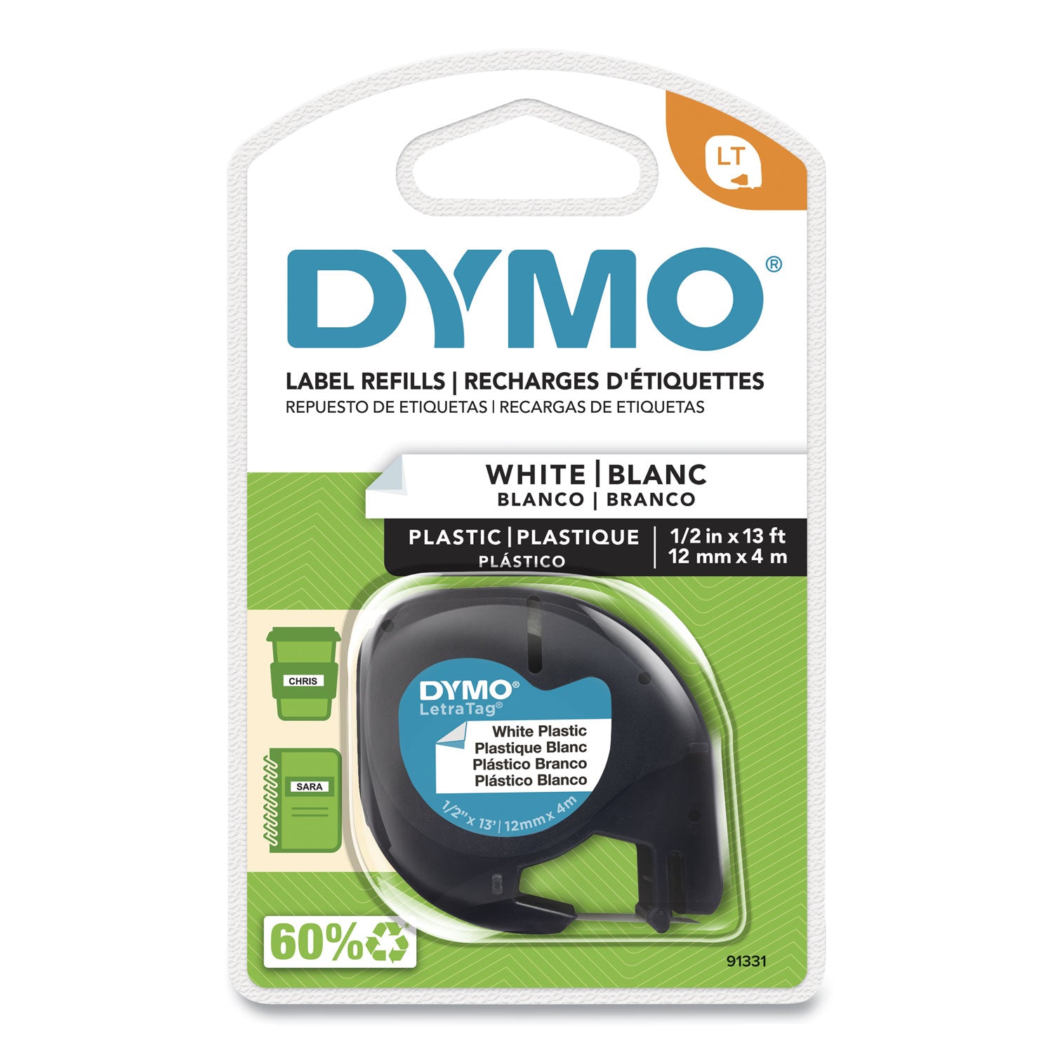 Letratag Plastic Label Tape | White, 0.5"x13'