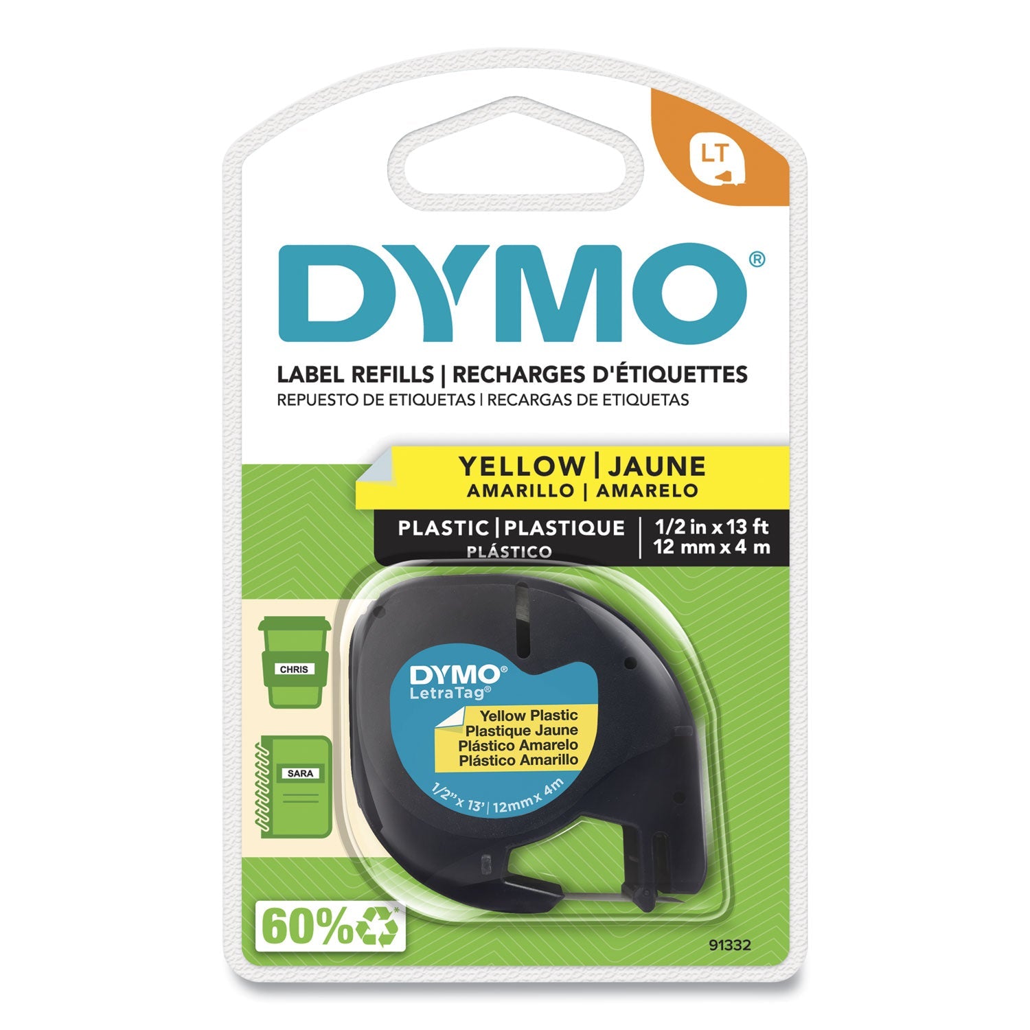 Letratag Plastic Label Tape | Yellow, 0.5"x13'