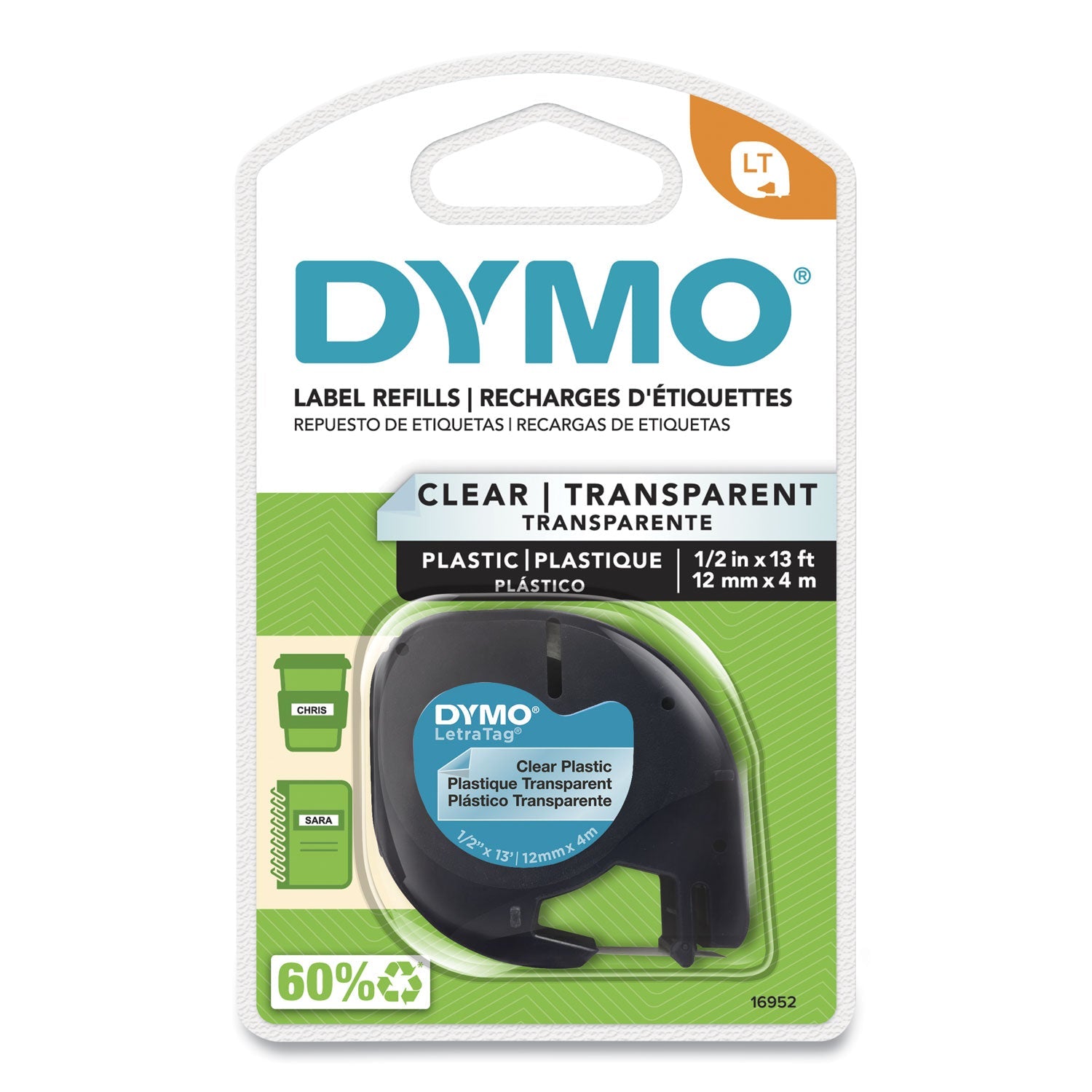 DYMO® Letratag Plastic Label Tape Cassette, 0.5" X 13 Ft, Clear